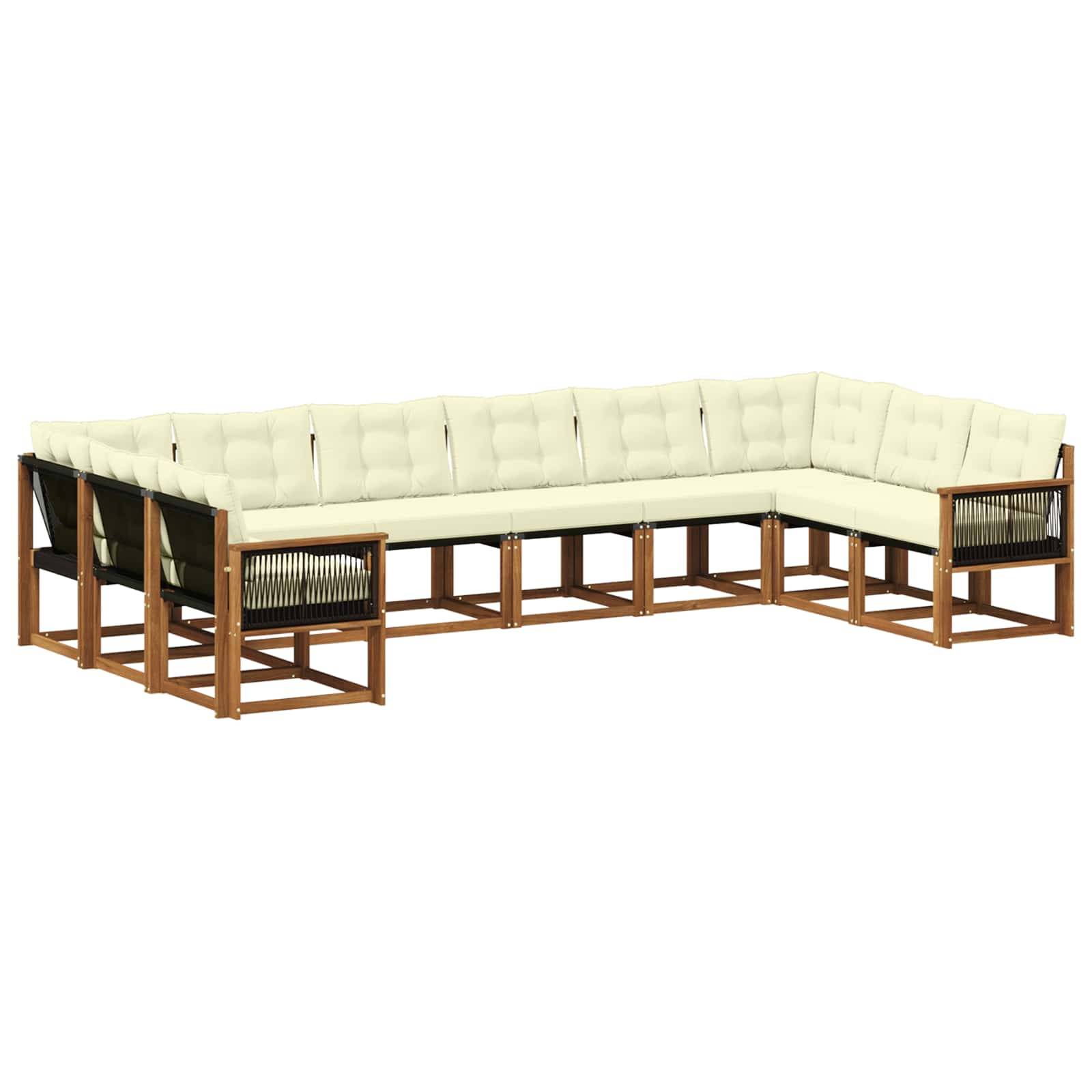 vidaXL Outdoor-Sofagarnitur mit Kissen 10 pcs Natur und Creme