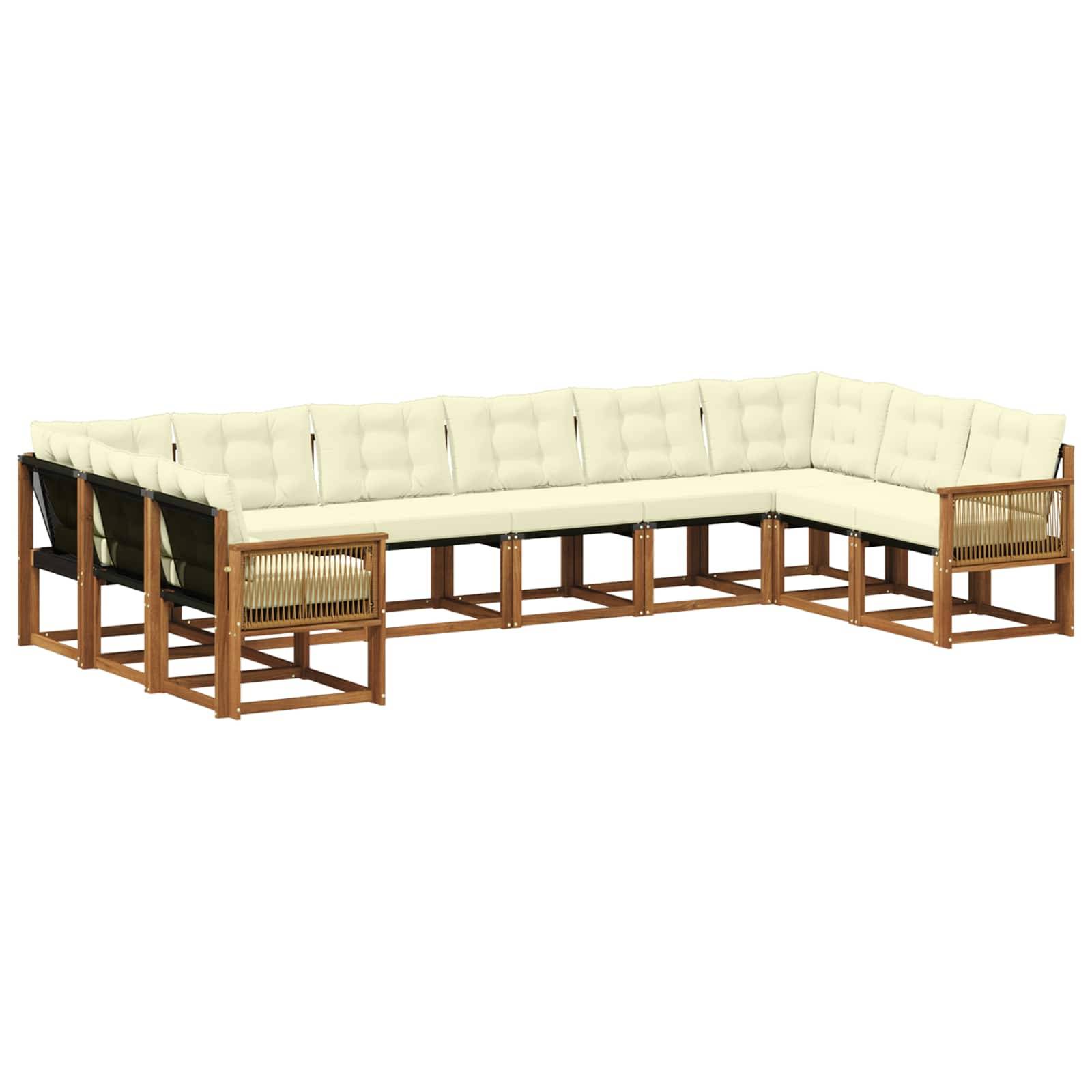 vidaXL Outdoor-Sofagarnitur mit Kissen 10 pcs Natur und Creme