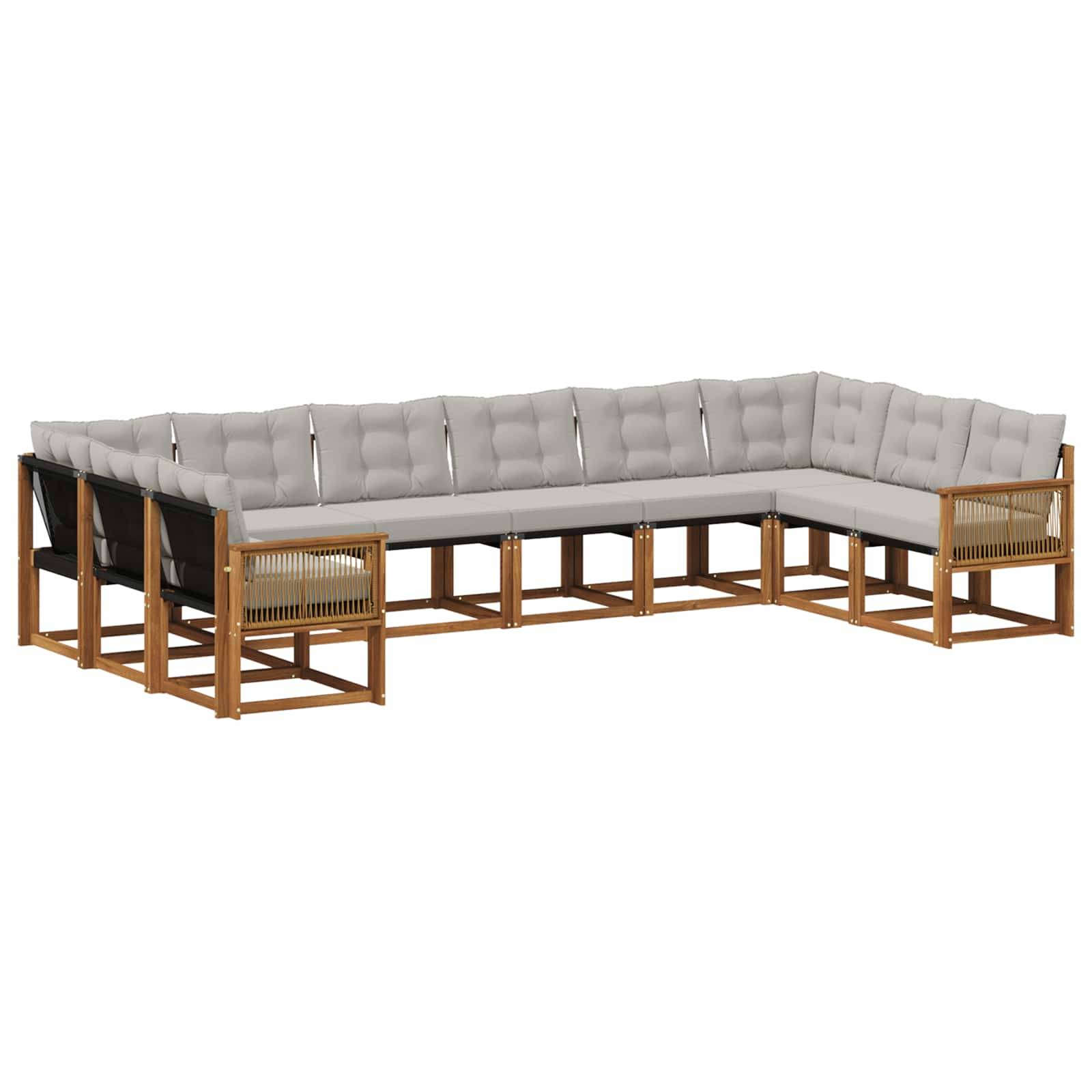vidaXL Outdoor-Sofagarnitur mit Kissen 10 pcs Natürlich und Hellgrau