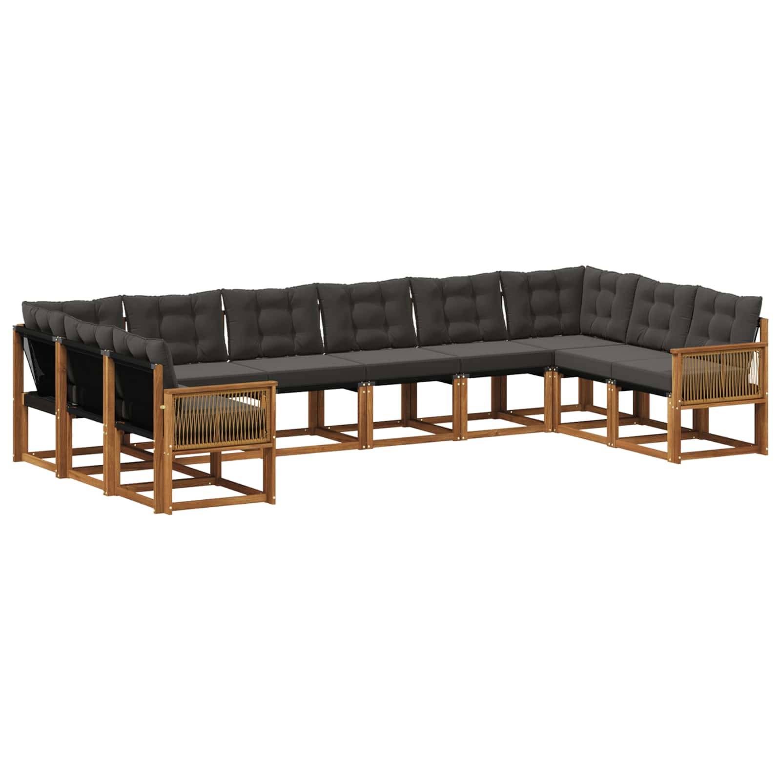 vidaXL Outdoor-Sofagarnitur mit Kissen 10 pcs Natürlich und Schwarz