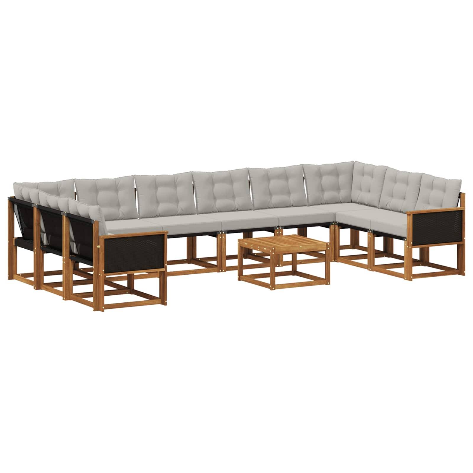 vidaXL Outdoor-Sofagarnitur mit Kissen 11 pcs Natur und Hellgrau