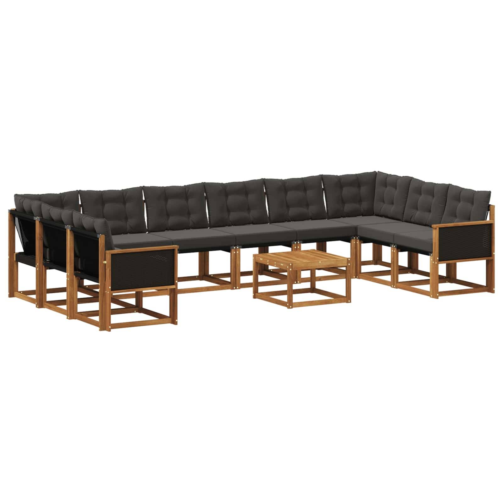vidaXL Outdoor-Sofagarnitur mit Kissen 11 pcs Natürlich und Schwarz