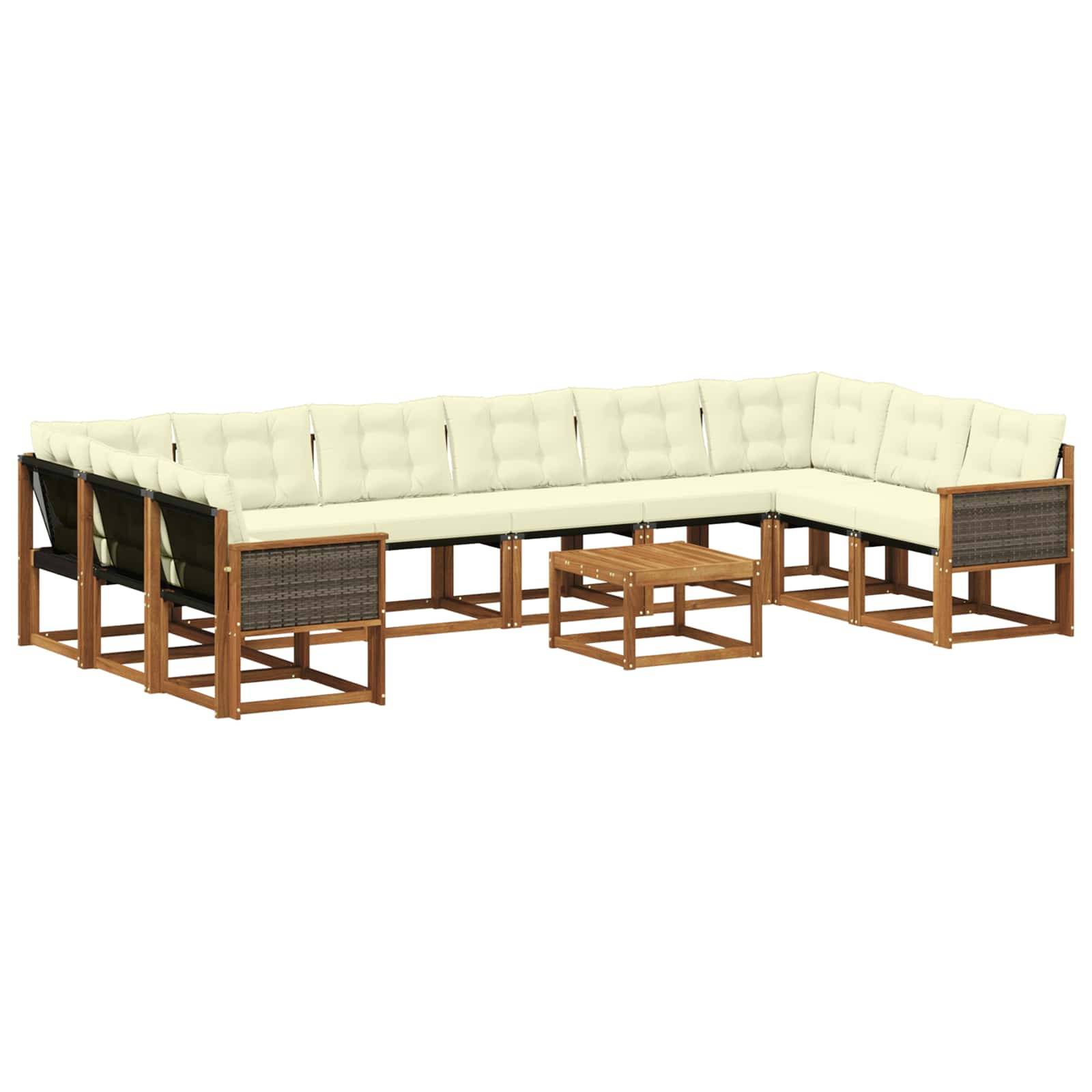 vidaXL Outdoor-Sofagarnitur mit Kissen 11 pcs Natur und Creme