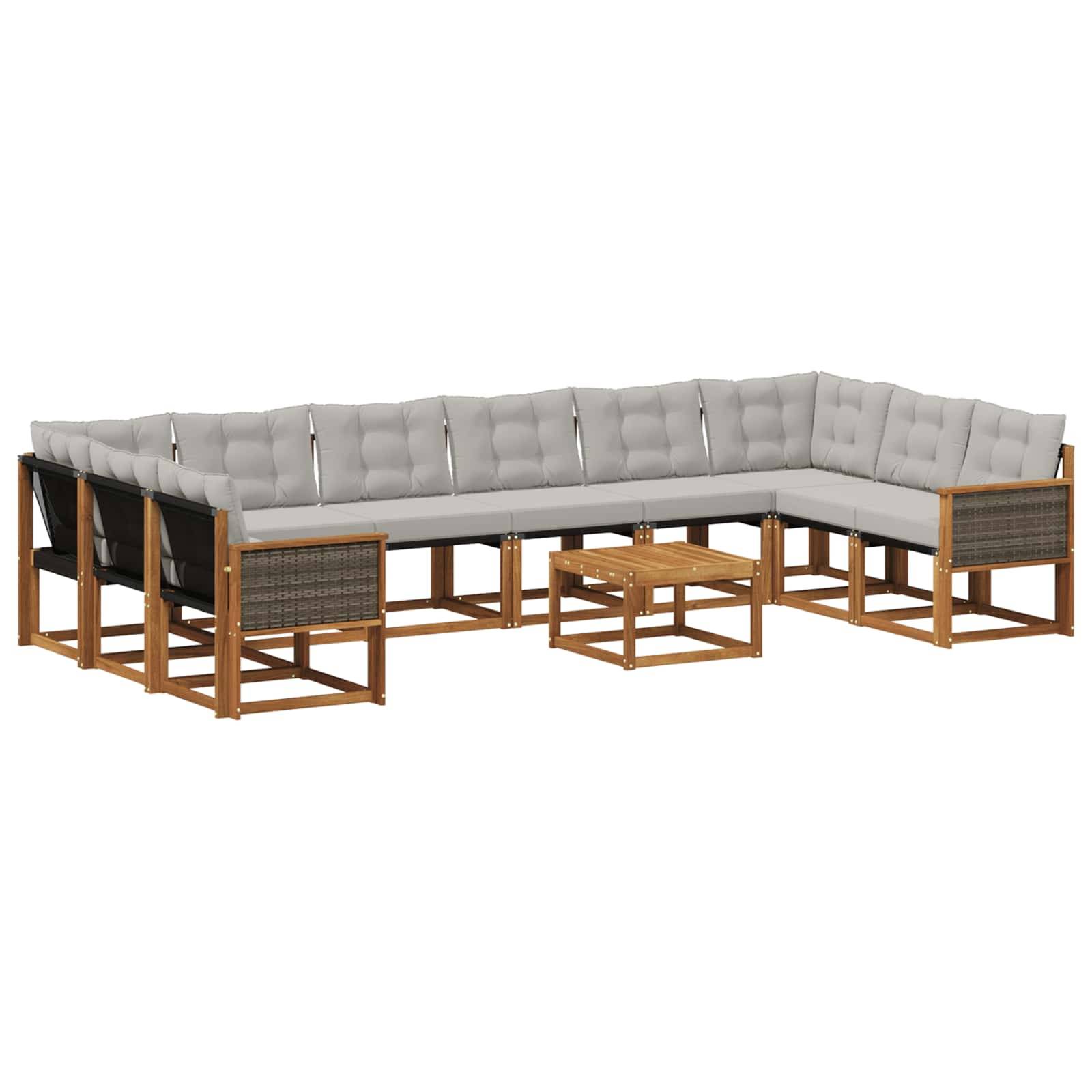 vidaXL Outdoor-Sofagarnitur mit Kissen 11 pcs Natur und Hellgrau