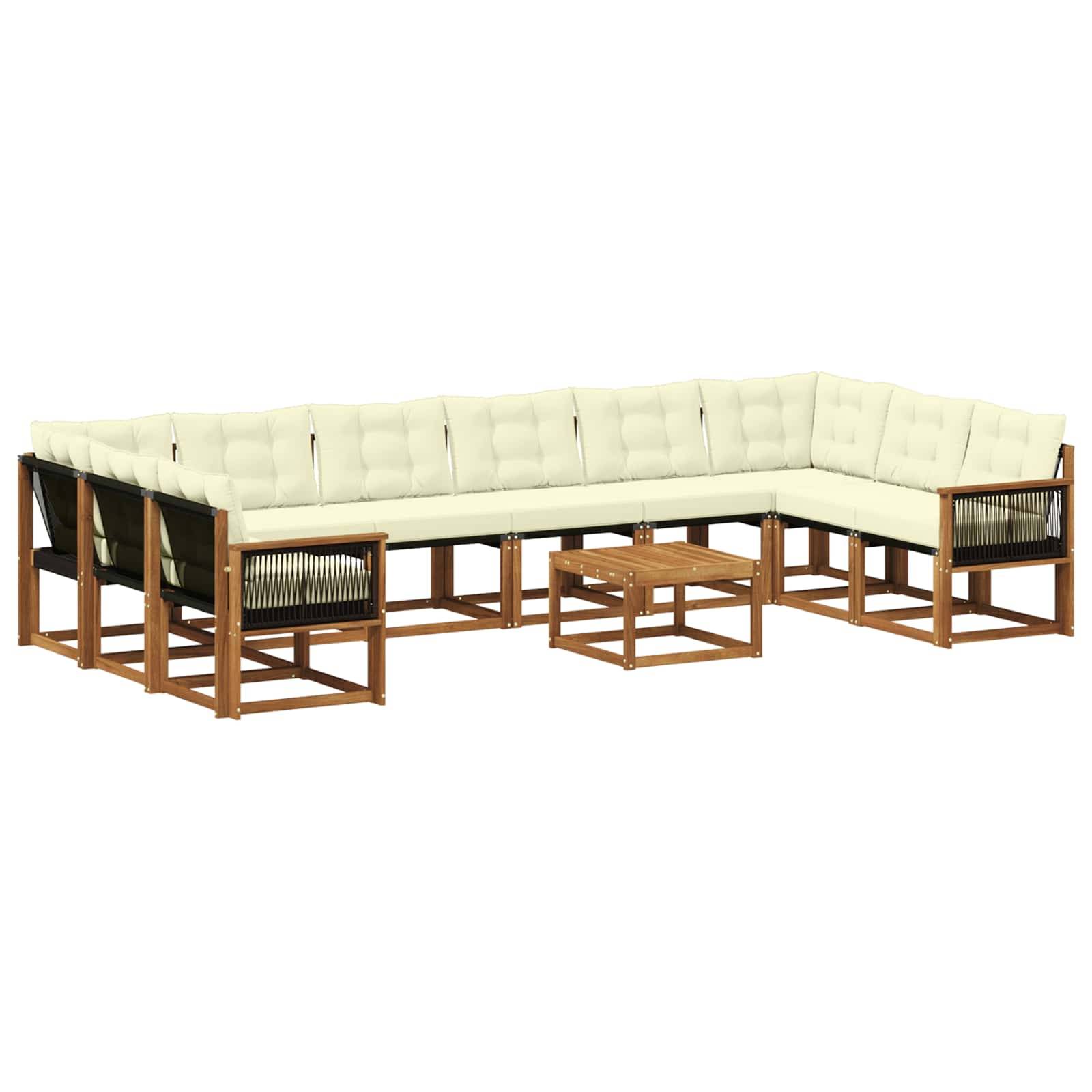 vidaXL Outdoor-Sofagarnitur mit Kissen 11 pcs Natur und Creme