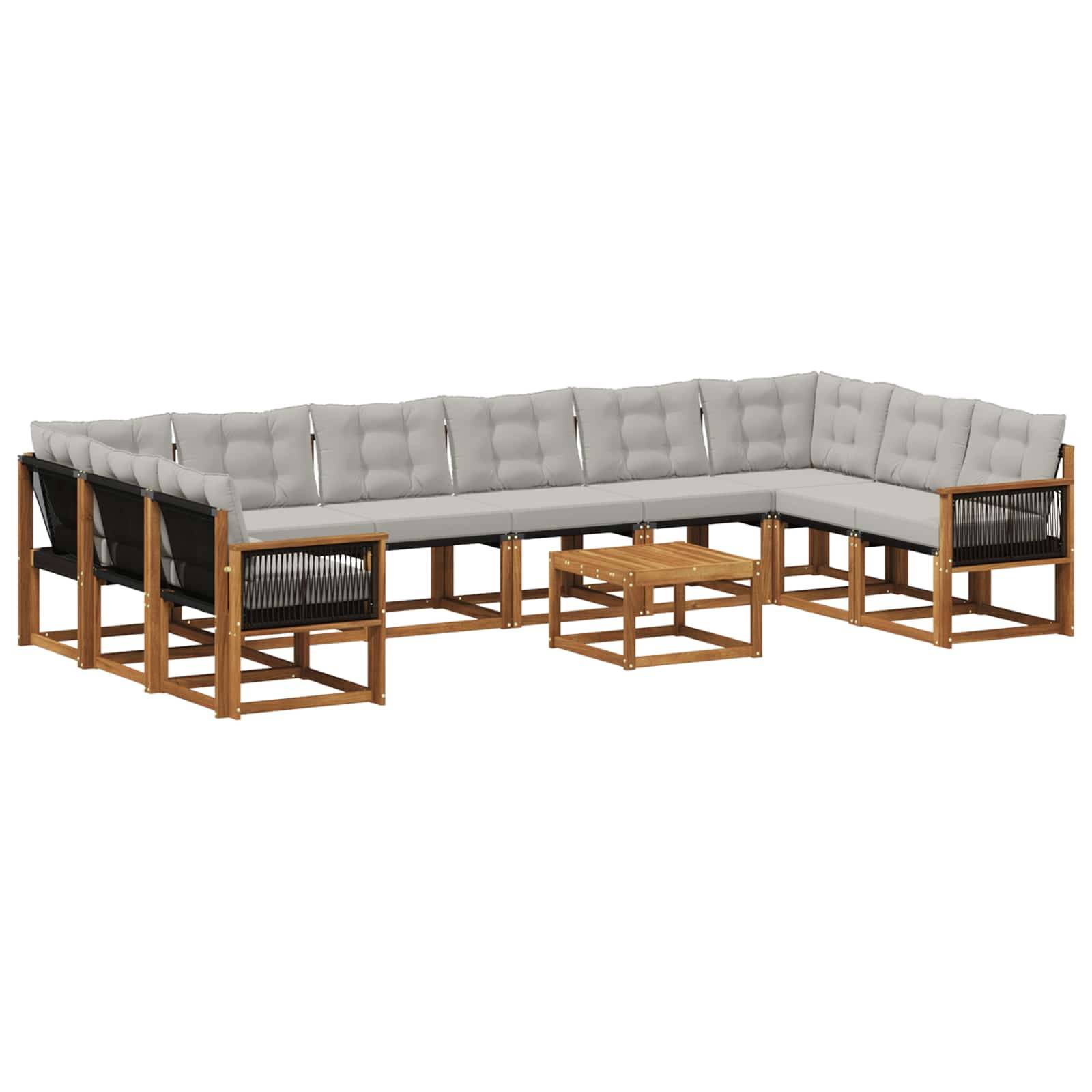 vidaXL Outdoor-Sofagarnitur mit Kissen 11 pcs Natur und Hellgrau