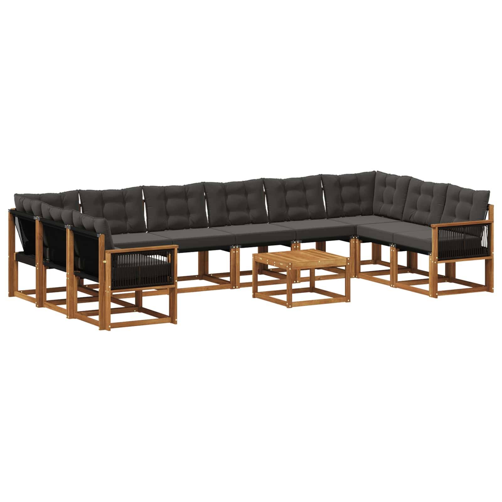 vidaXL Outdoor-Sofagarnitur mit Kissen 11 pcs Natürlich und Schwarz
