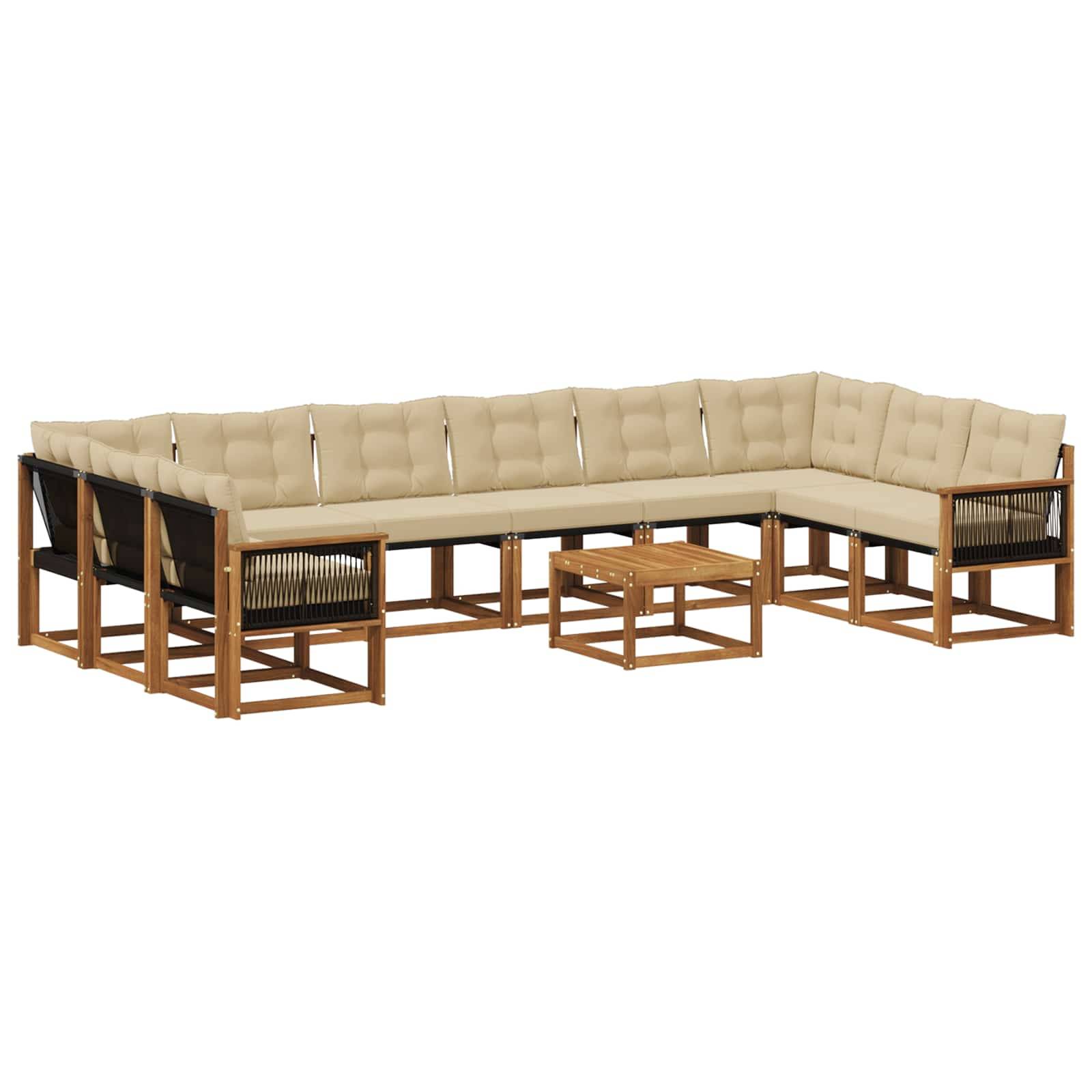 vidaXL Outdoor-Sofagarnitur mit Kissen 11 pcs Natur und Beige