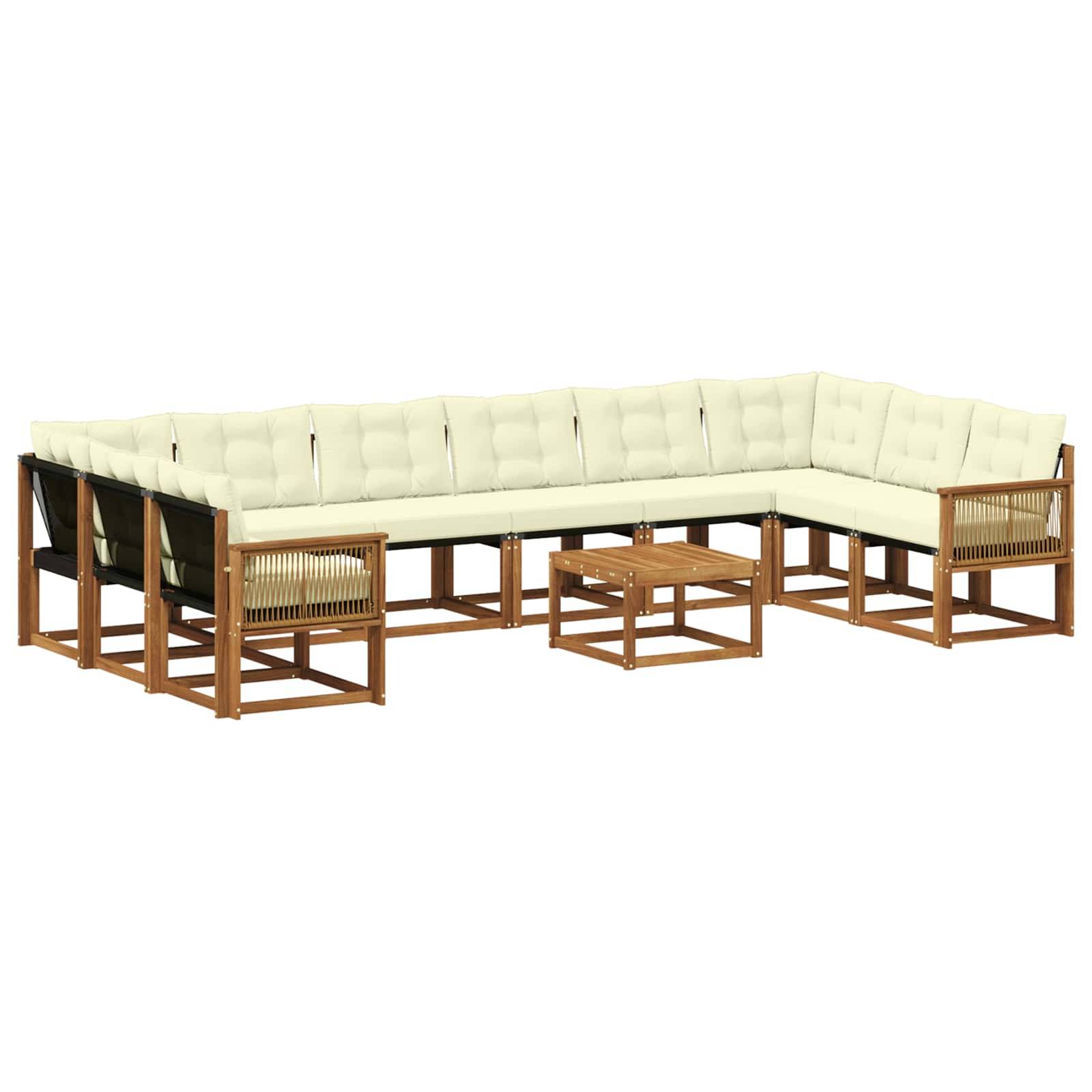 vidaXL Outdoor-Sofagarnitur mit Kissen 11 pcs Natur und Creme