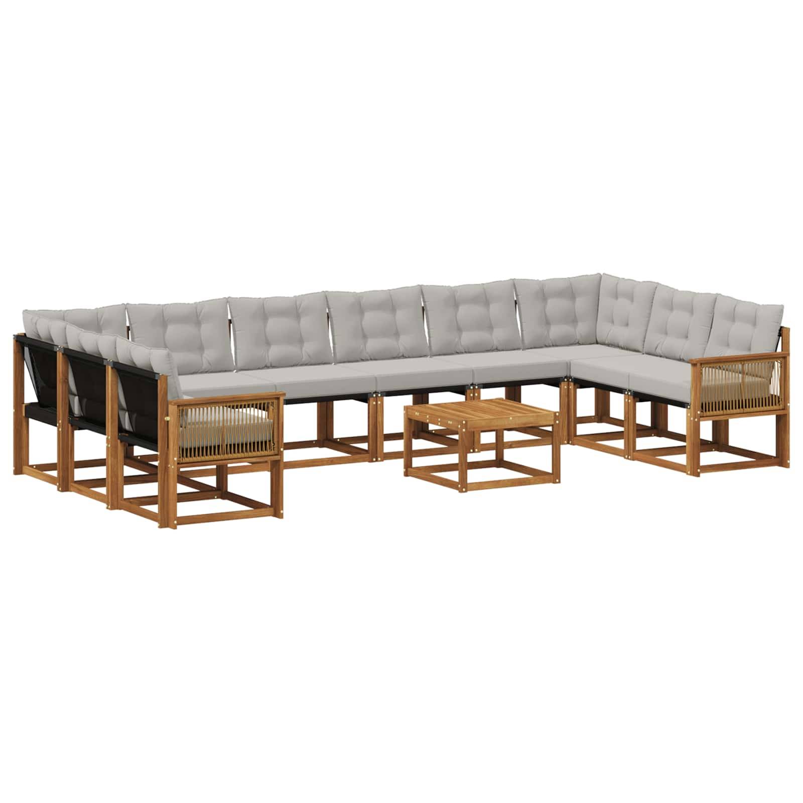 vidaXL Outdoor-Sofagarnitur mit Kissen 11 pcs Natürlich und Hellgrau