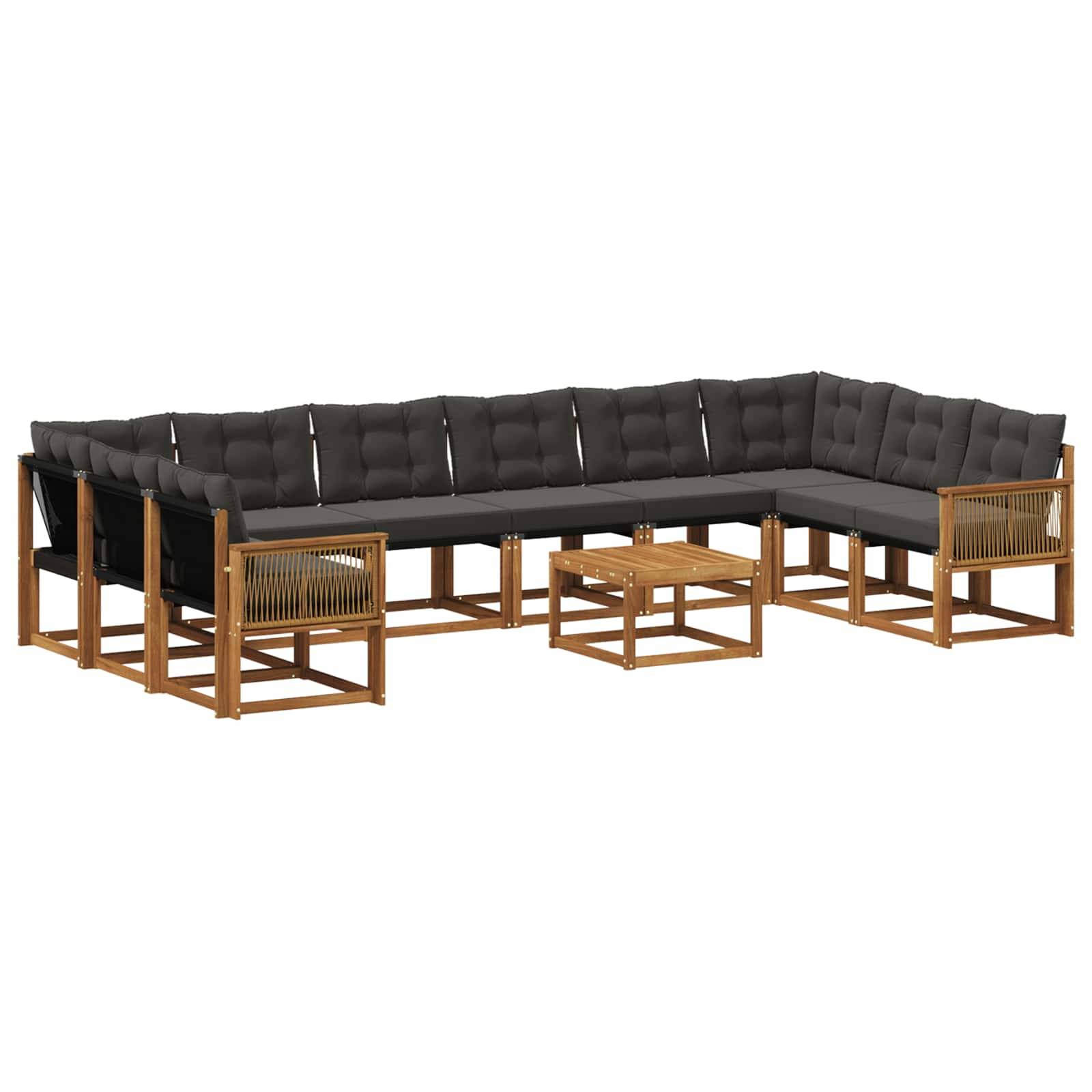 vidaXL Outdoor-Sofagarnitur mit Kissen 11 pcs Natürlich und Schwarz