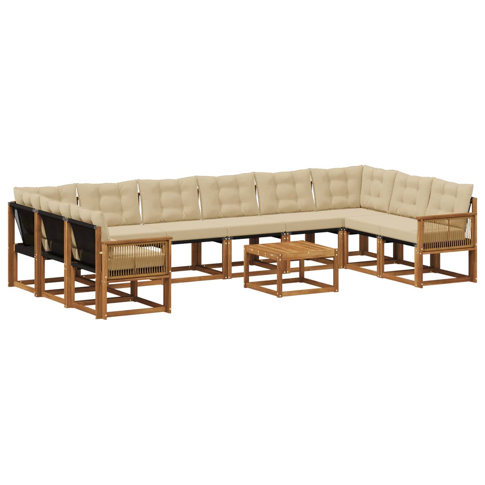 vidaXL Outdoor-Sofagarnitur mit Kissen 11 pcs Natur und Beige