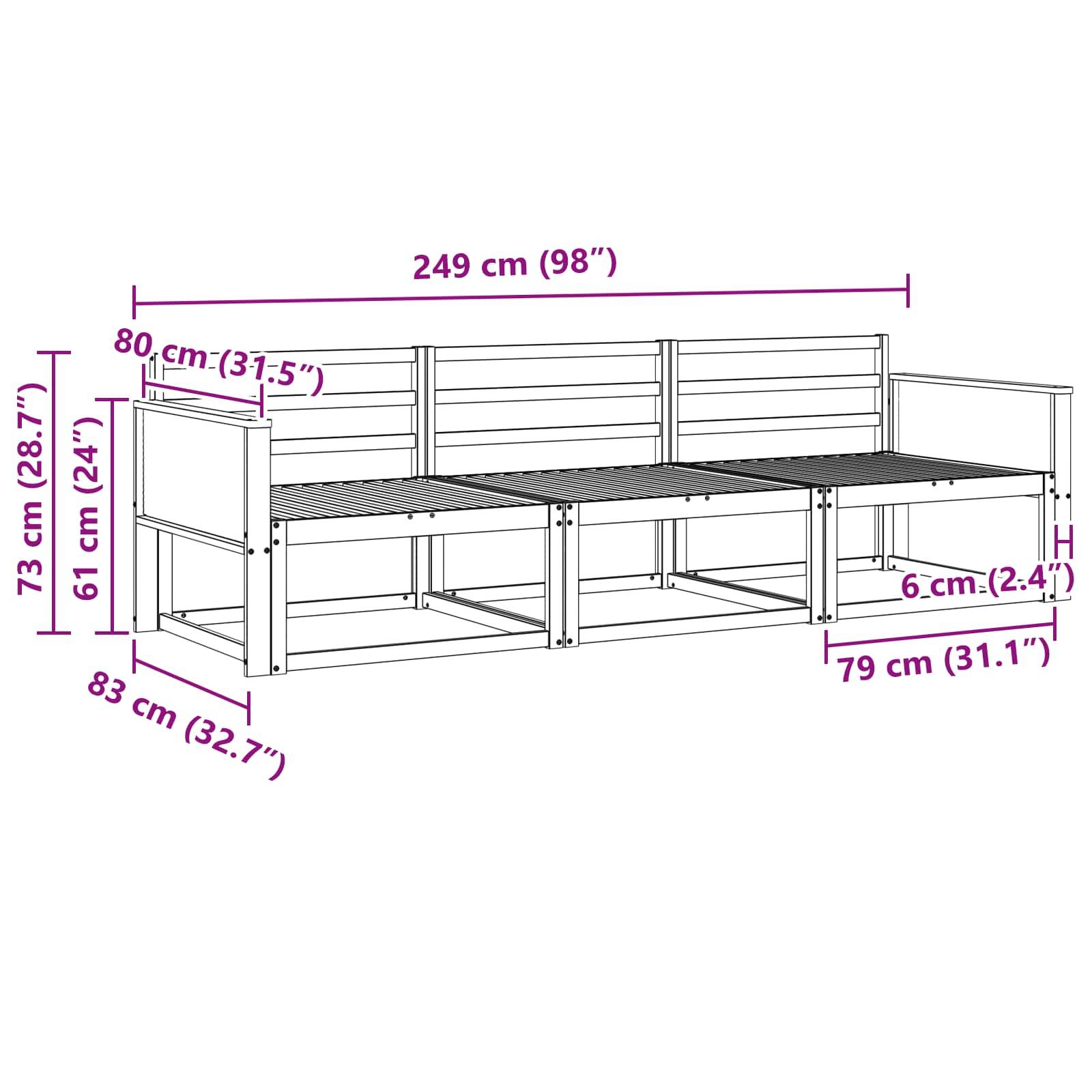 vidaXL Outdoor-Sofagarnitur 3 pcs Natur Massivholz Akazie