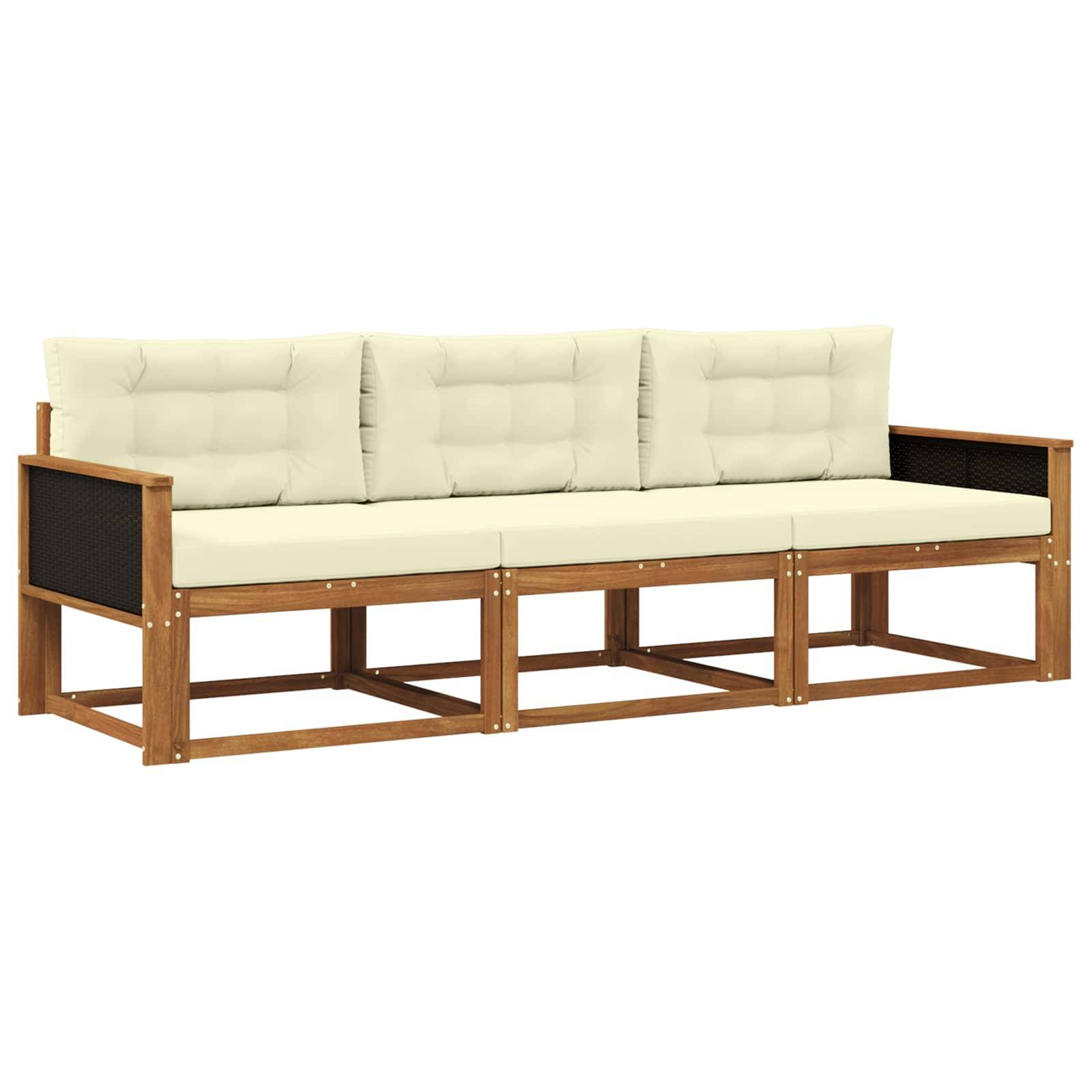 vidaXL Outdoor-Sofagarnitur mit Kissen 3 pcs Natur und Creme