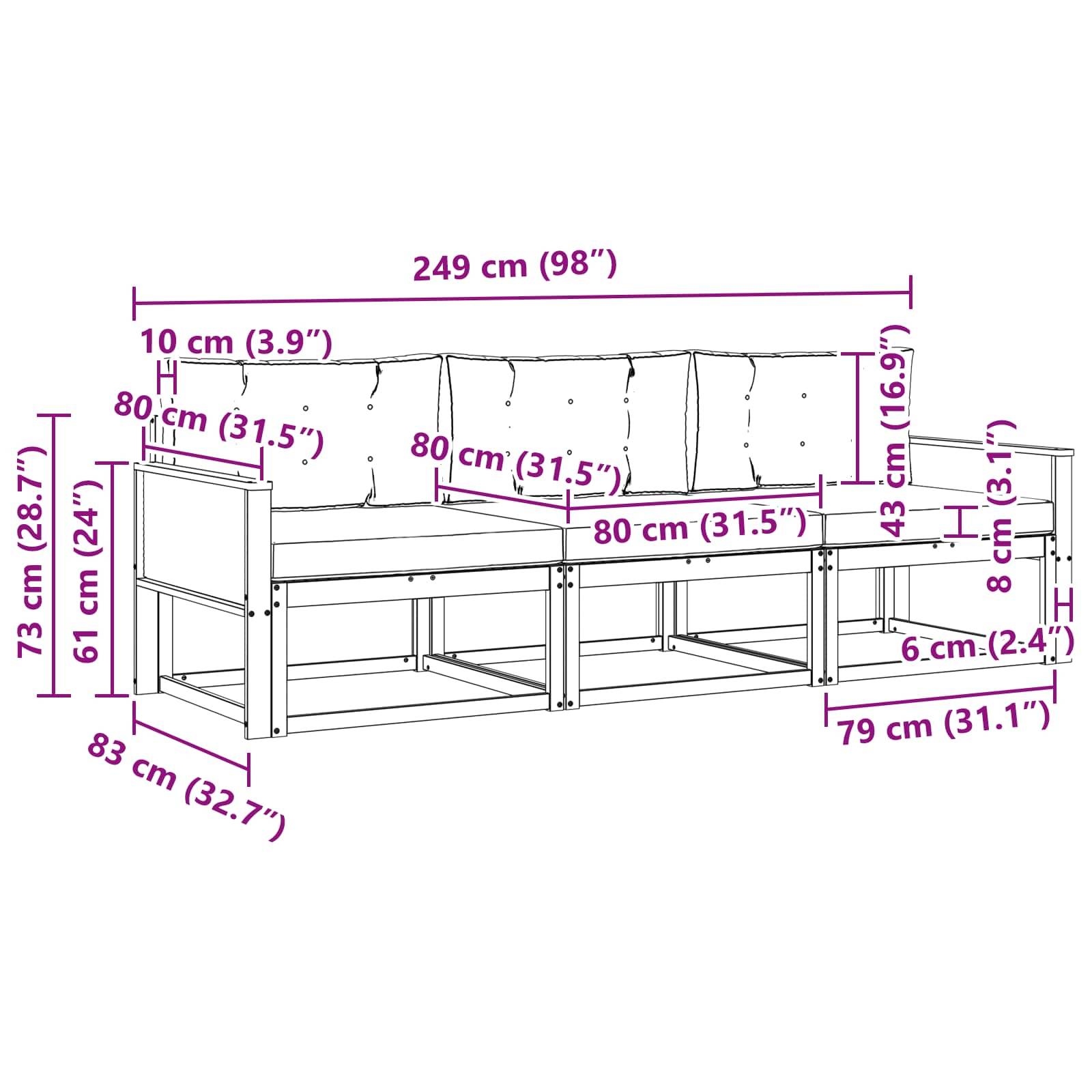 vidaXL Outdoor-Sofagarnitur mit Kissen 3 pcs Natur und Hellgrau
