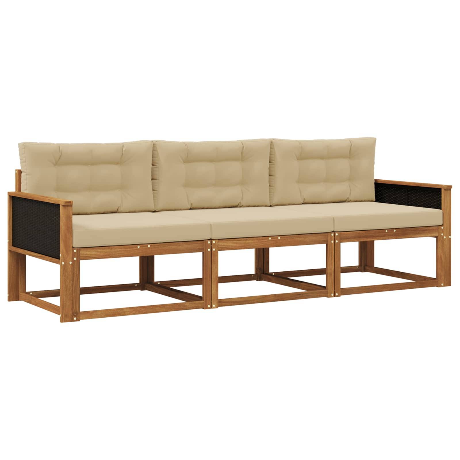 vidaXL Outdoor-Sofagarnitur mit Kissen 3 pcs Natur und Beige