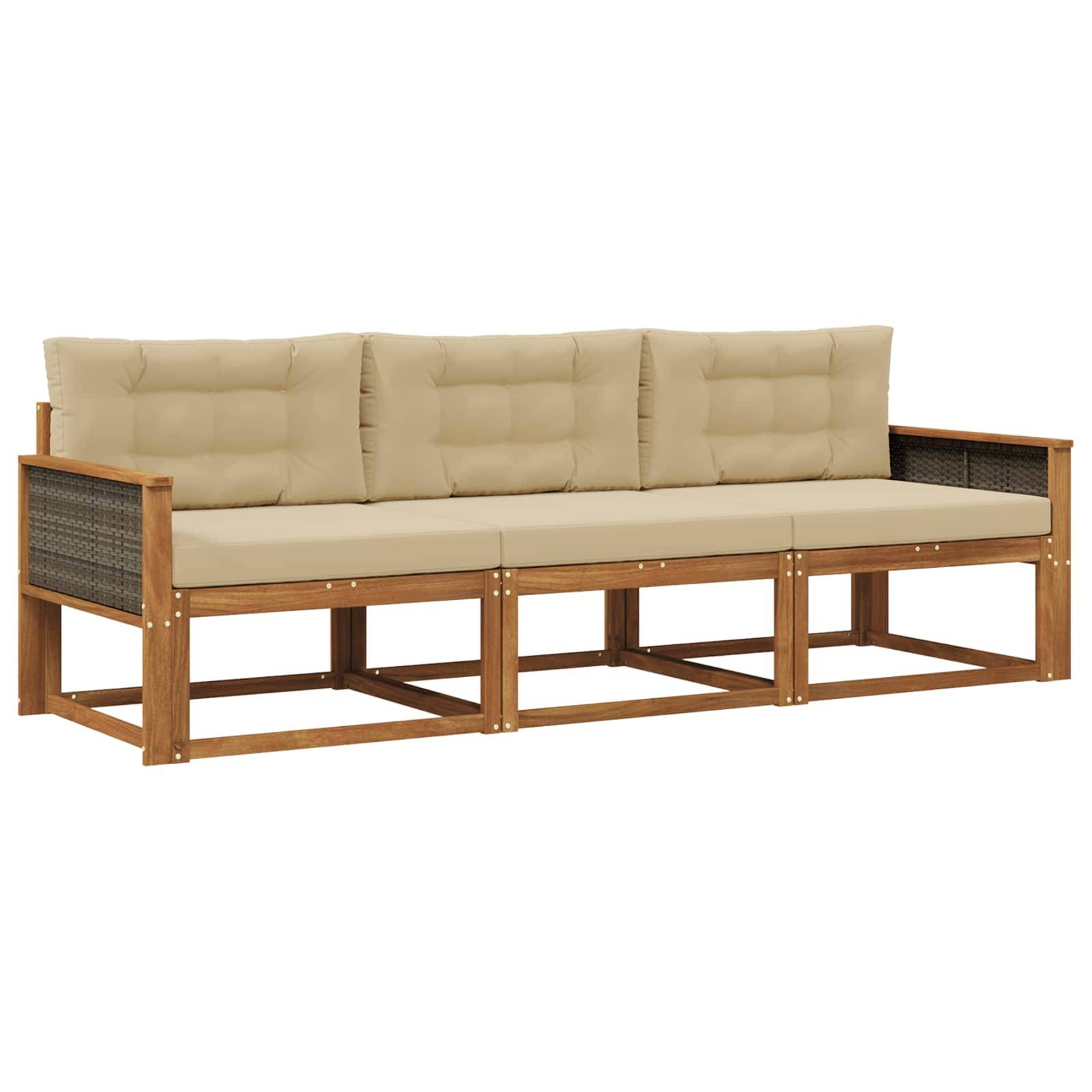 vidaXL Outdoor-Sofagarnitur mit Kissen 3 pcs Natur und Beige