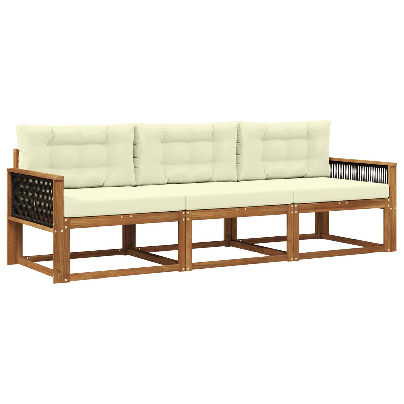 vidaXL Outdoor-Sofagarnitur mit Kissen 3 pcs Natur und Creme