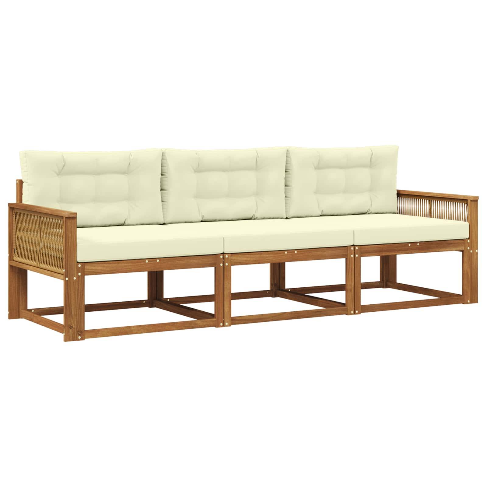 vidaXL Outdoor-Sofagarnitur mit Kissen 3 pcs Natur und Creme