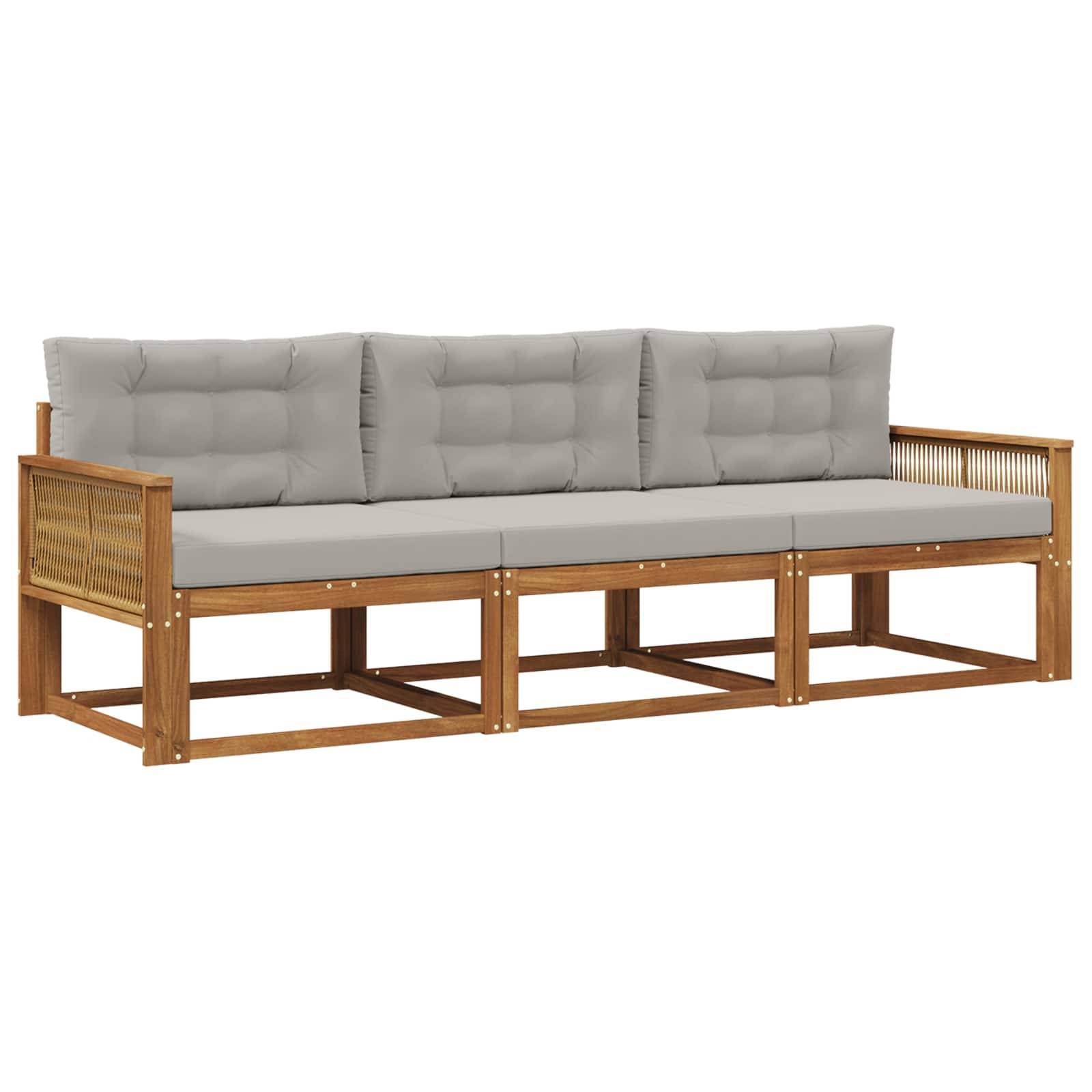 vidaXL Outdoor-Sofagarnitur mit Kissen 3 pcs Natur und Hellgrau