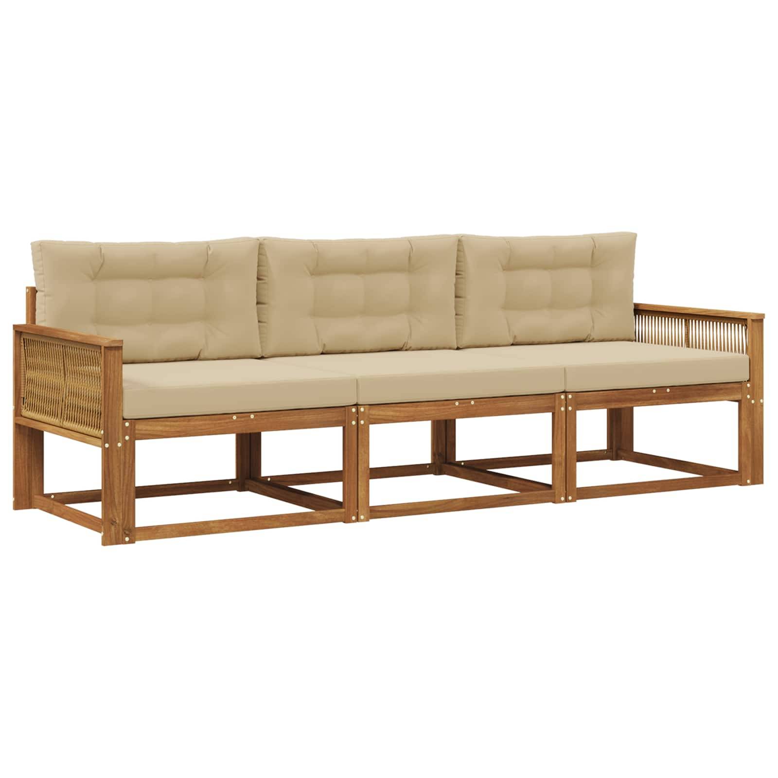 vidaXL Outdoor-Sofagarnitur mit Kissen 3 pcs Natur und Beige