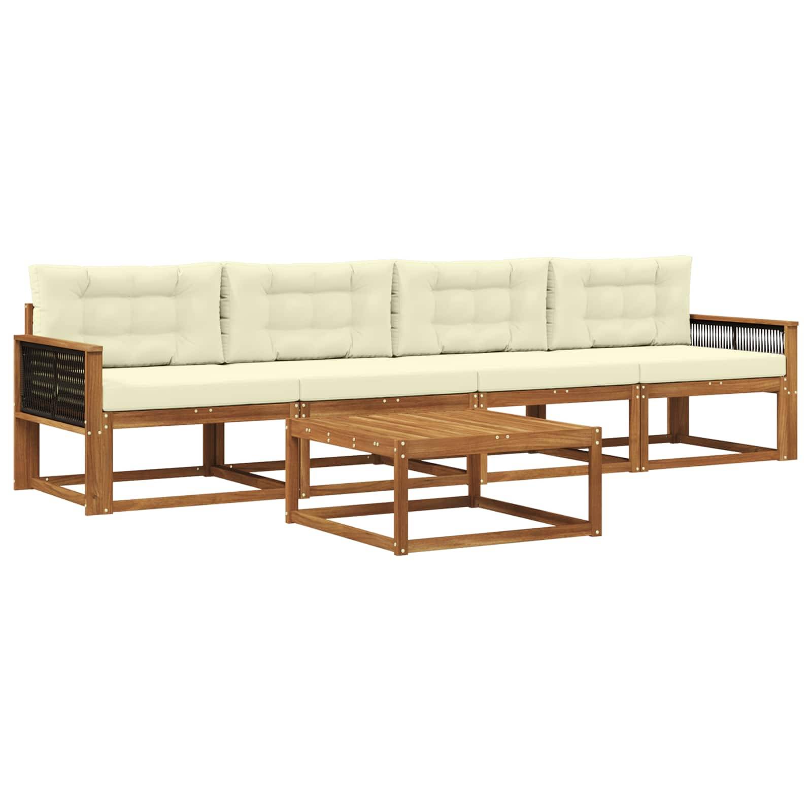 vidaXL Outdoor-Sofagarnitur mit Kissen 5 pcs Natur und Creme