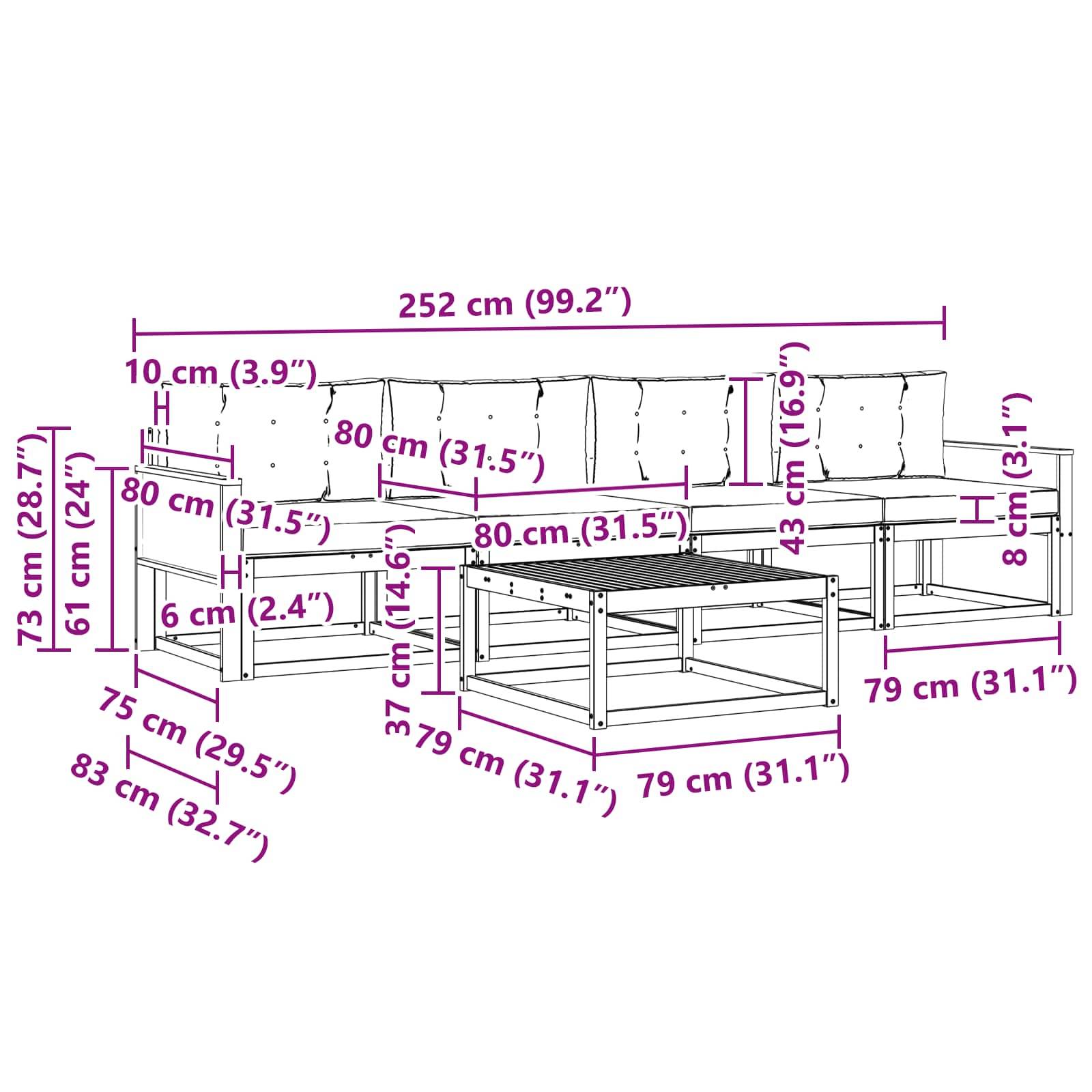 vidaXL Outdoor-Sofagarnitur mit Kissen 5 pcs Natur und Anthrazit