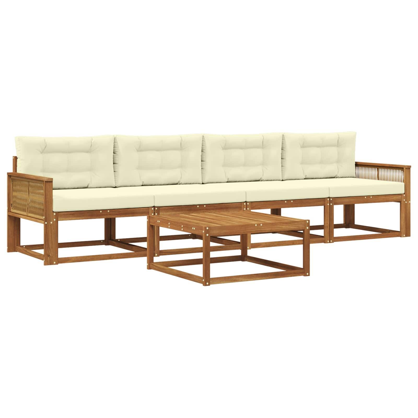 vidaXL Outdoor-Sofagarnitur mit Kissen 5 pcs Natur und Creme
