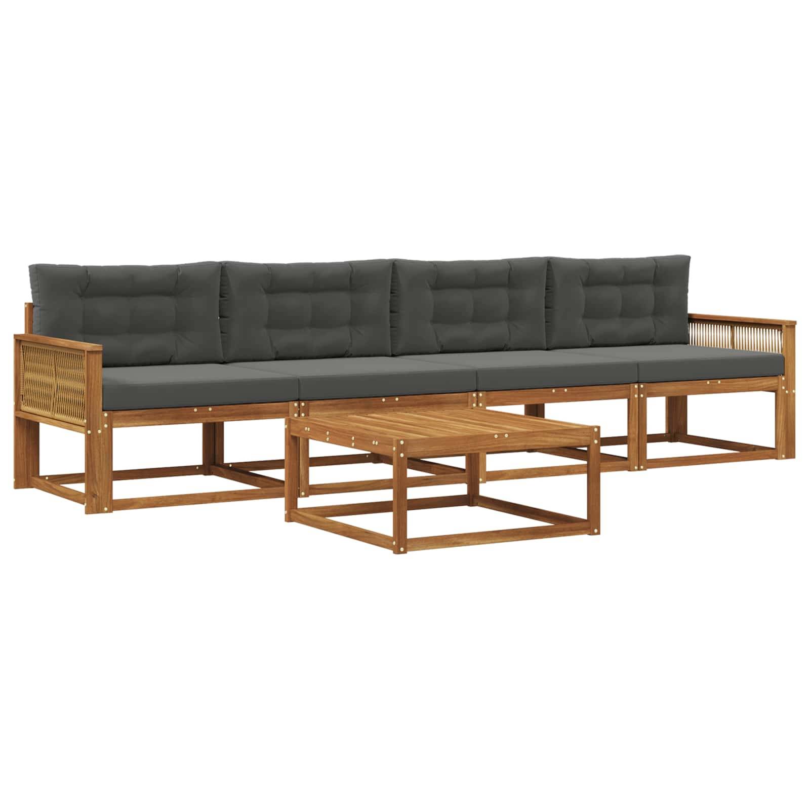 vidaXL Outdoor-Sofagarnitur mit Kissen 5 pcs Natur und Anthrazit