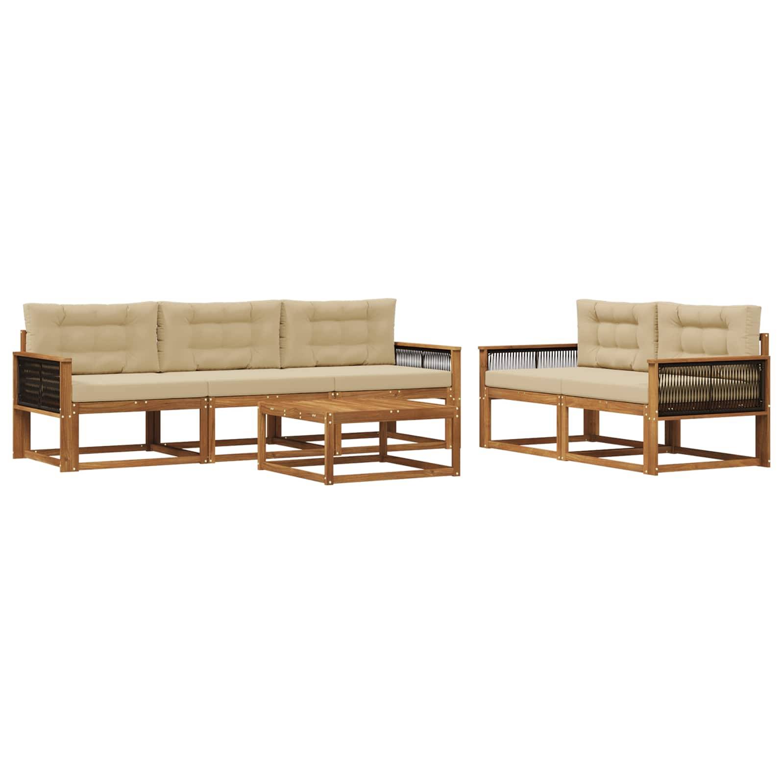 vidaXL Outdoor-Sofagarnitur mit Kissen 6 pcs Natur und Beige