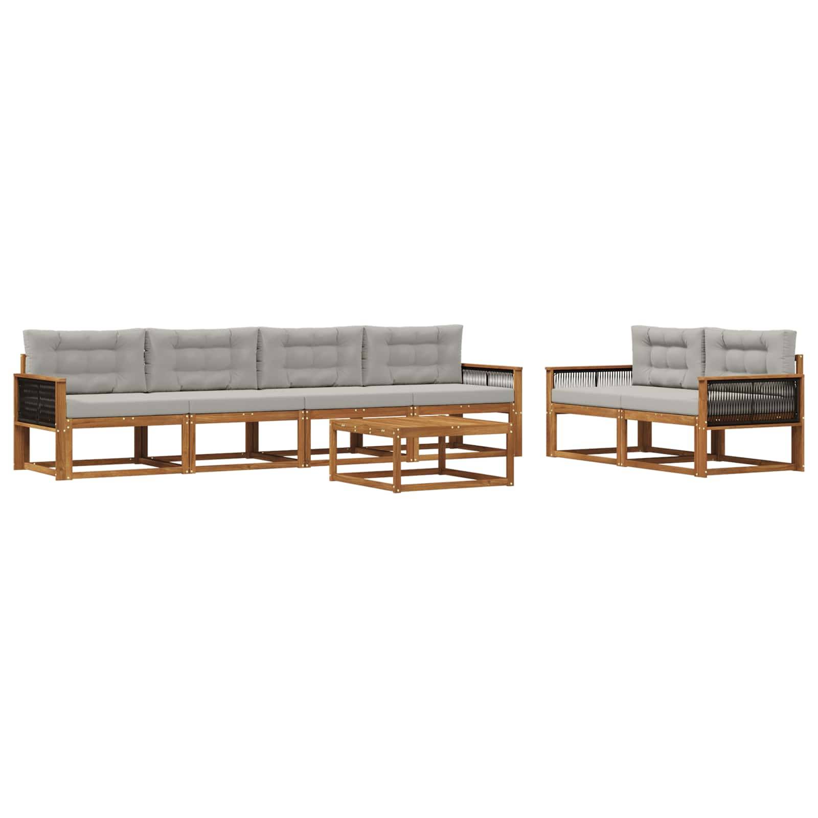 vidaXL Outdoor-Sofagarnitur mit Kissen 7 pcs Natur und Hellgrau