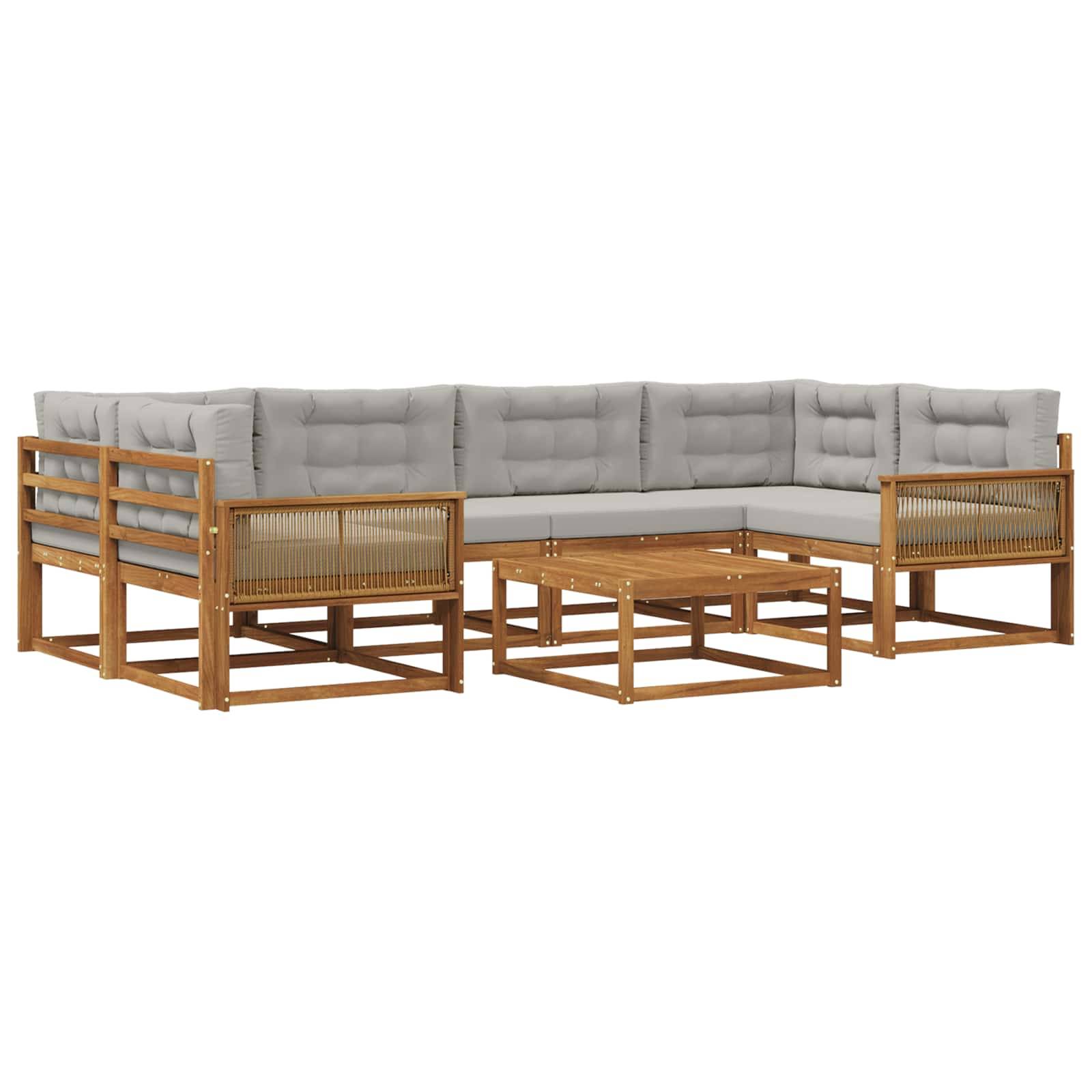 vidaXL Outdoor-Sofagarnitur mit Kissen 7 pcs Natur und Hellgrau
