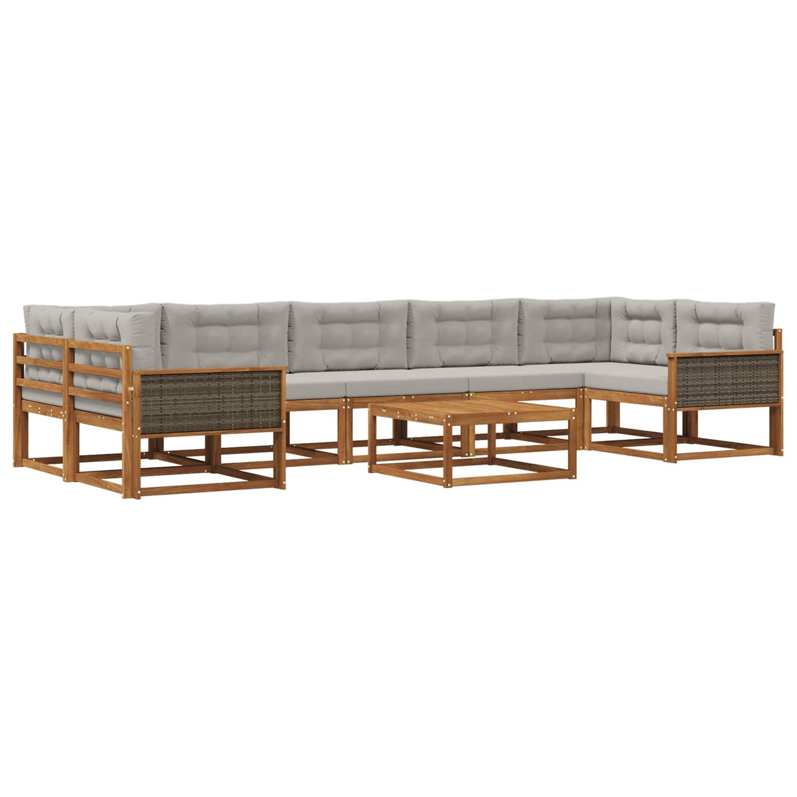 vidaXL Outdoor-Sofagarnitur mit Kissen 8 pcs Natur und Hellgrau
