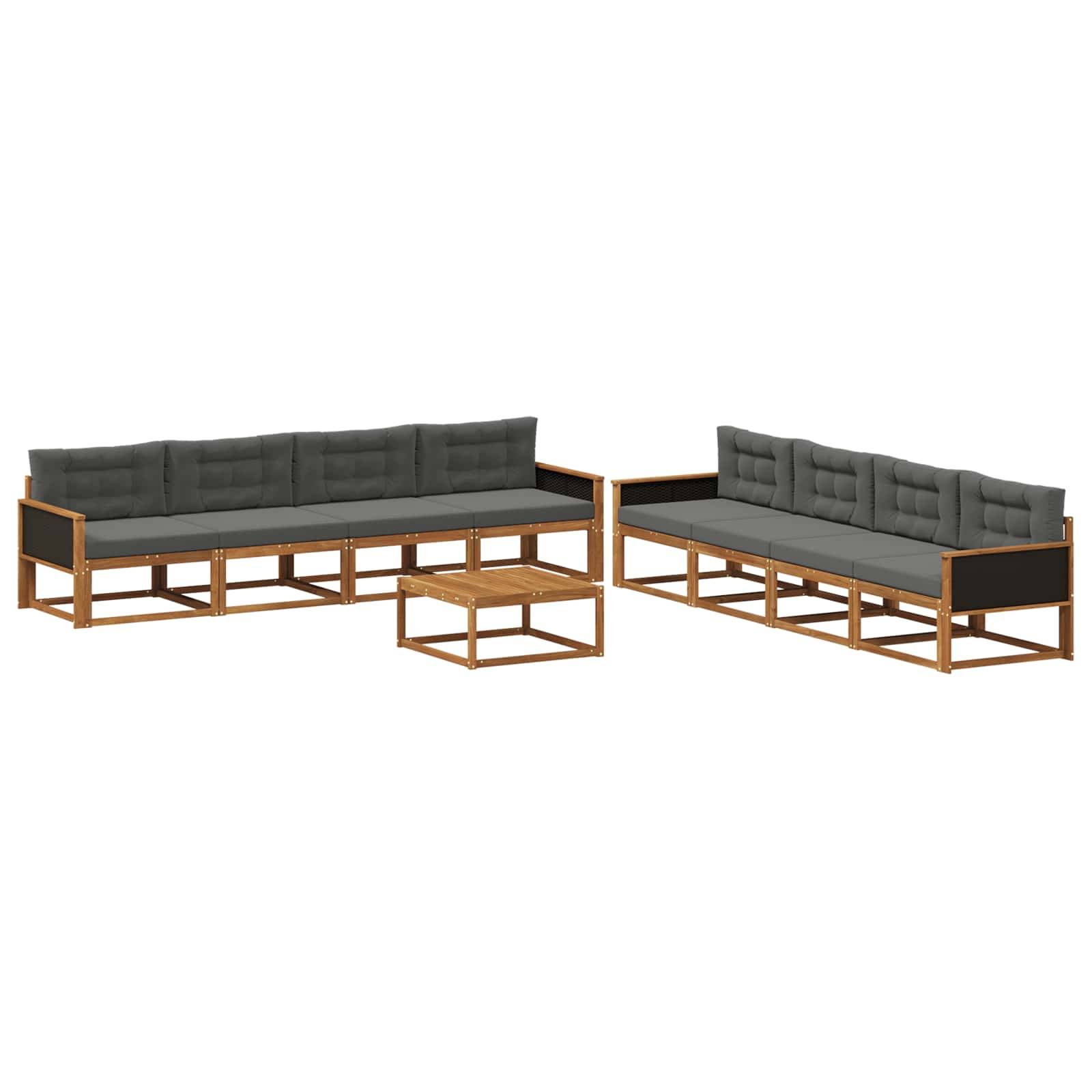 vidaXL Outdoor-Sofagarnitur mit Kissen 9 pcs Natur und Anthrazit