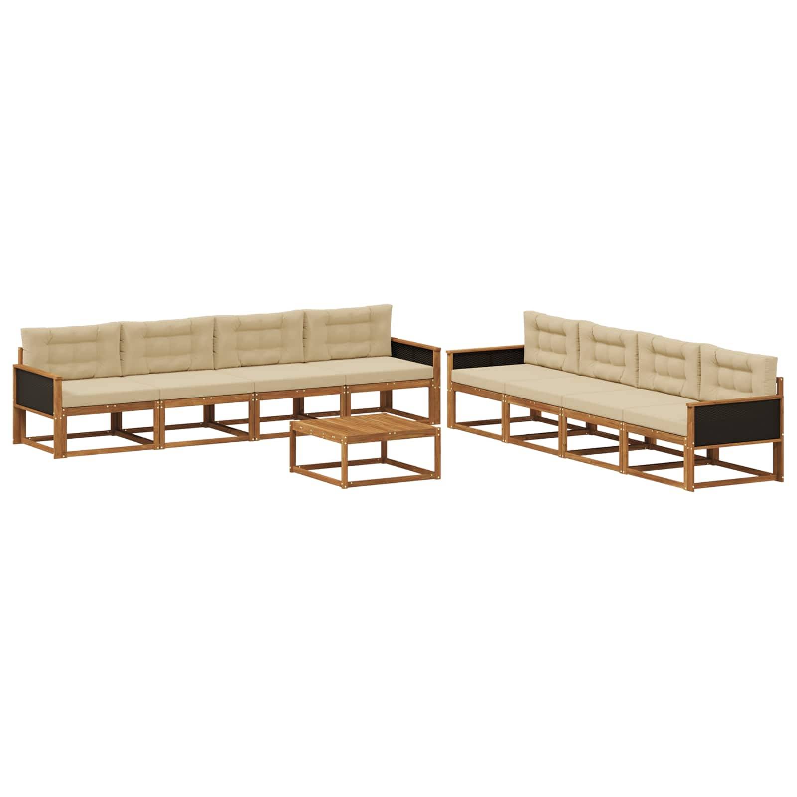 vidaXL Outdoor-Sofagarnitur mit Kissen 9 pcs Natur und Beige