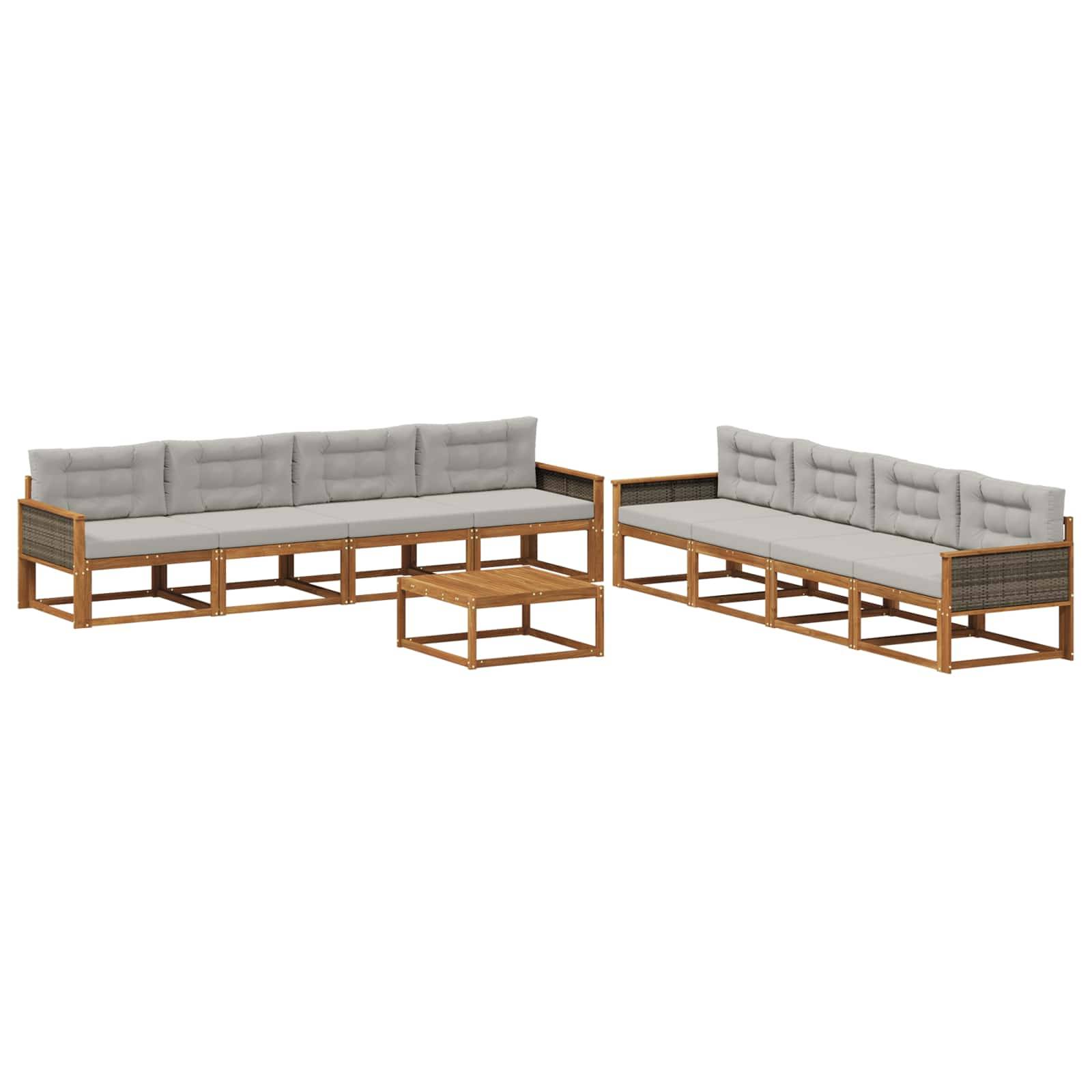 vidaXL Outdoor-Sofagarnitur mit Kissen 9 pcs Natur und Hellgrau