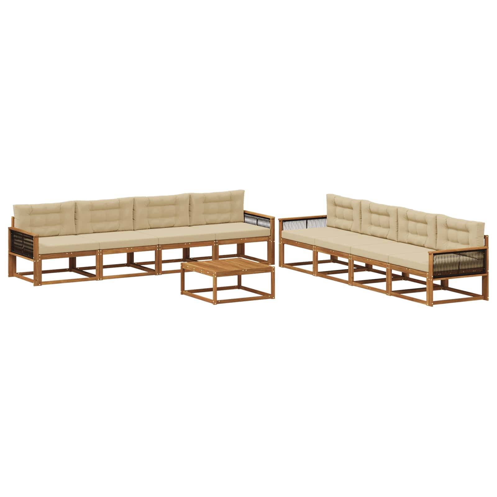 vidaXL Outdoor-Sofagarnitur mit Kissen 9 pcs Natur und Beige