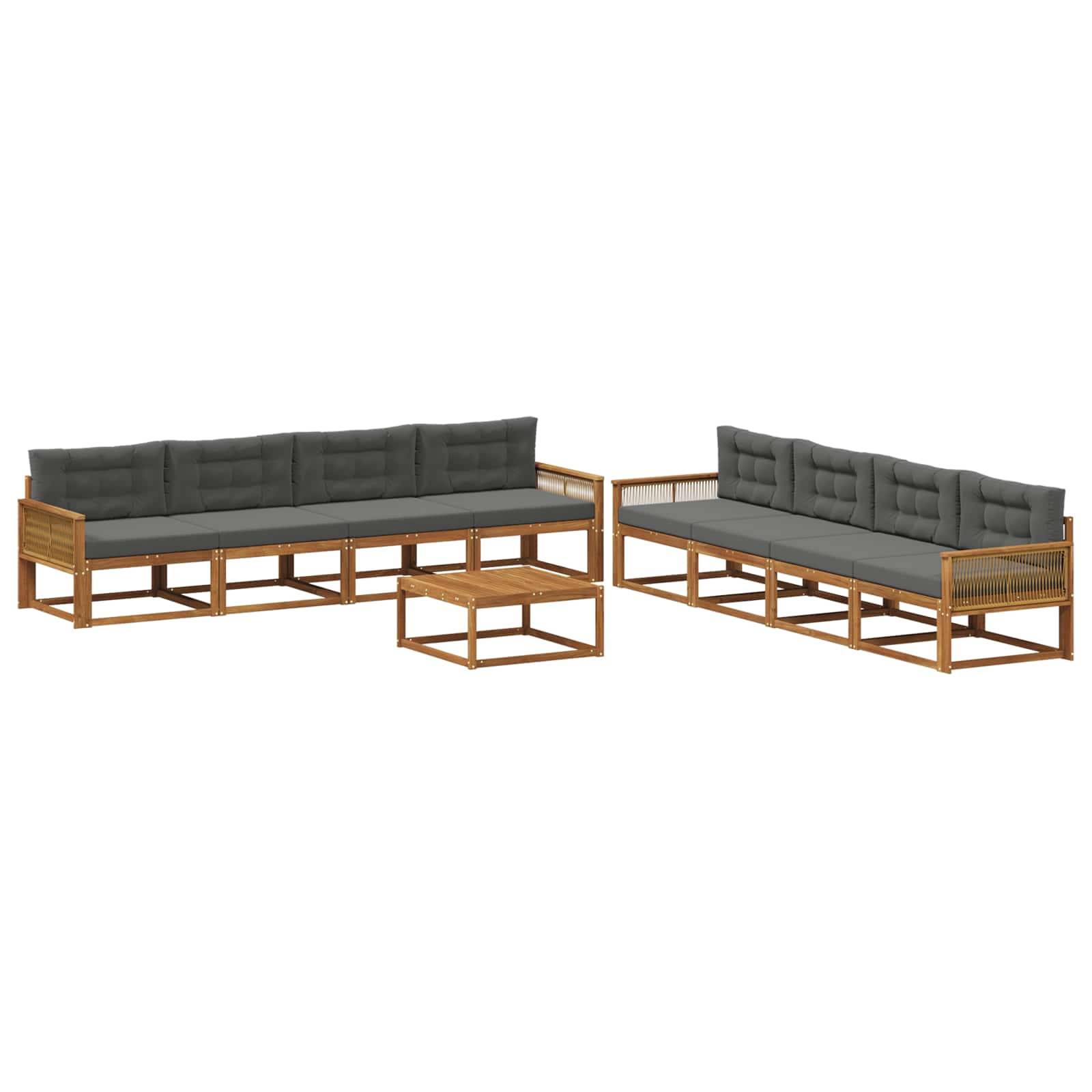 vidaXL Outdoor-Sofagarnitur mit Kissen 9 pcs Natur und Anthrazit