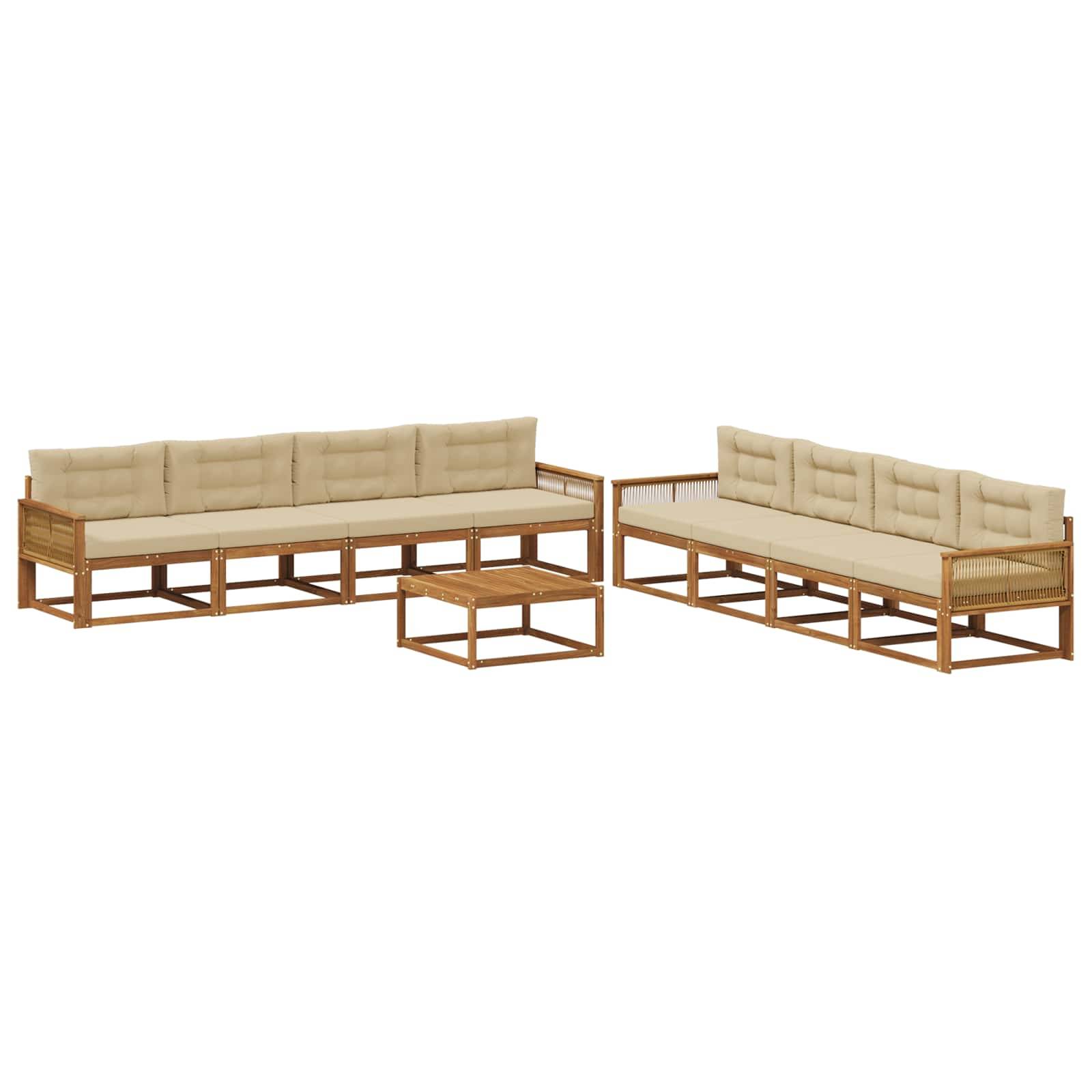 vidaXL Outdoor-Sofagarnitur mit Kissen 9 pcs Natur und Beige