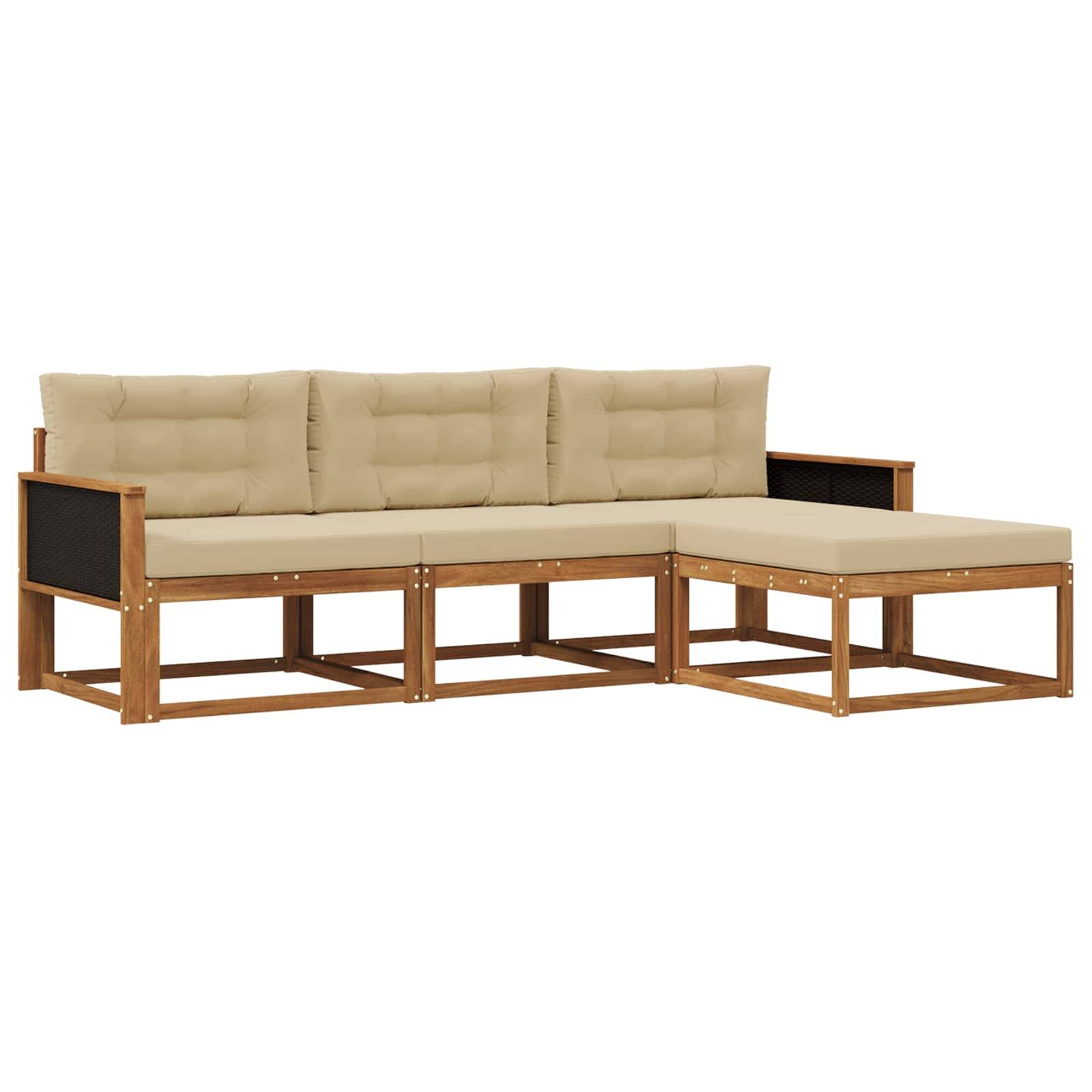 vidaXL Outdoor-Sofagarnitur mit Kissen 4 pcs Natur und Beige