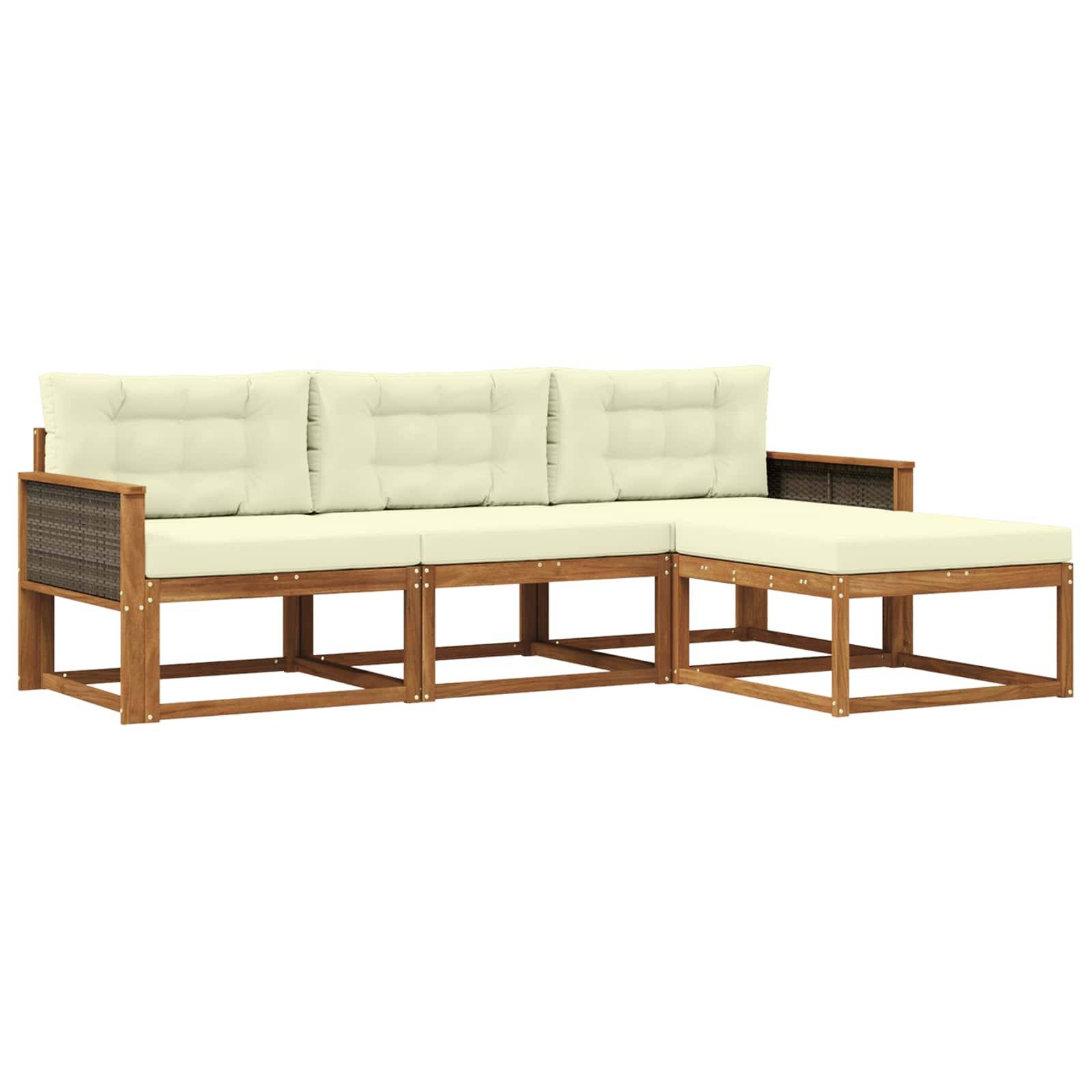vidaXL Outdoor-Sofagarnitur mit Kissen 4 pcs Natur und Creme