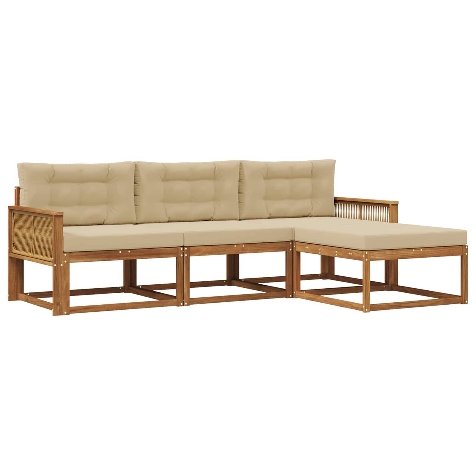 vidaXL Outdoor-Sofagarnitur mit Kissen 4 pcs Natur und Beige