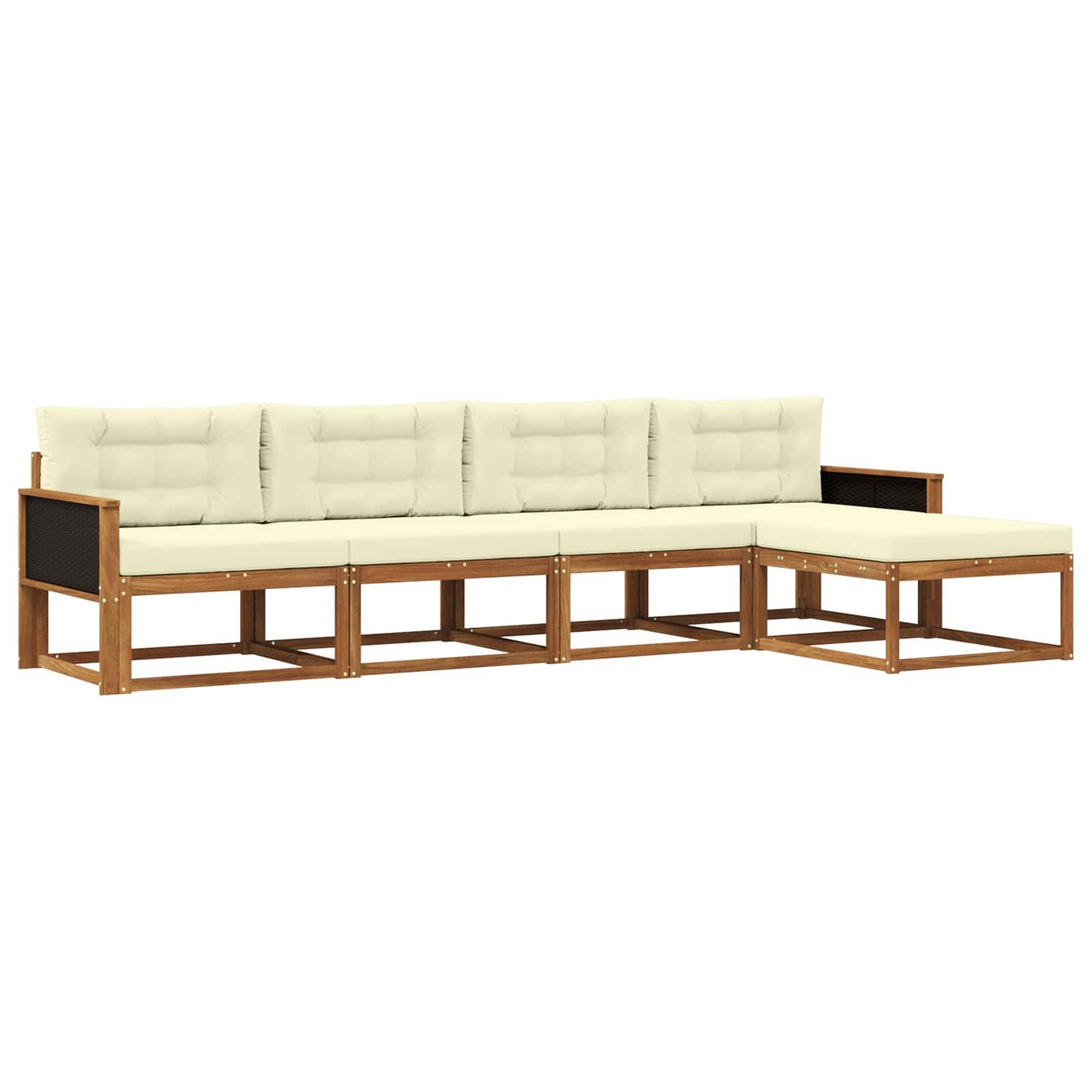 vidaXL Outdoor-Sofagarnitur mit Kissen 5 pcs Natur und Creme