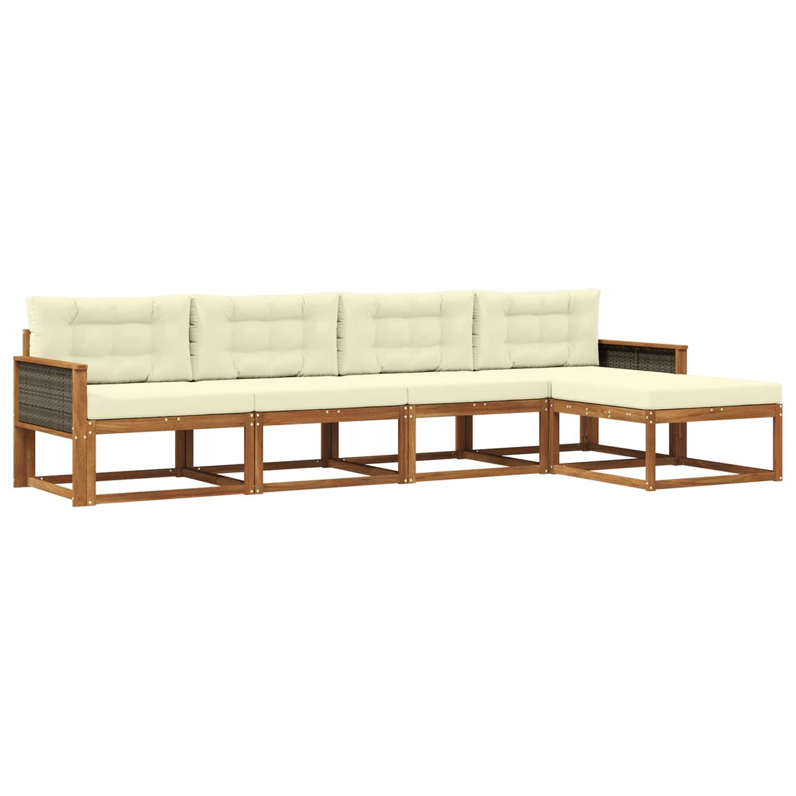 vidaXL Outdoor-Sofagarnitur mit Kissen 5 pcs Natur und Creme