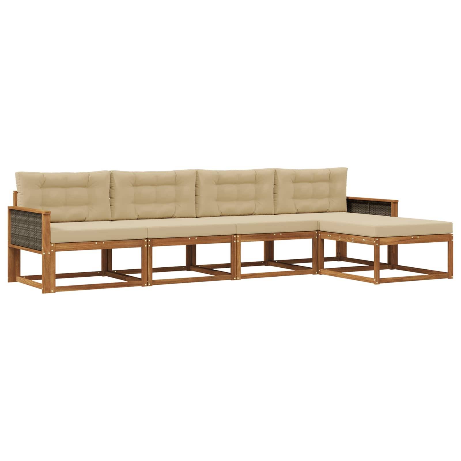 vidaXL Outdoor-Sofagarnitur mit Kissen 5 pcs Natur und Beige