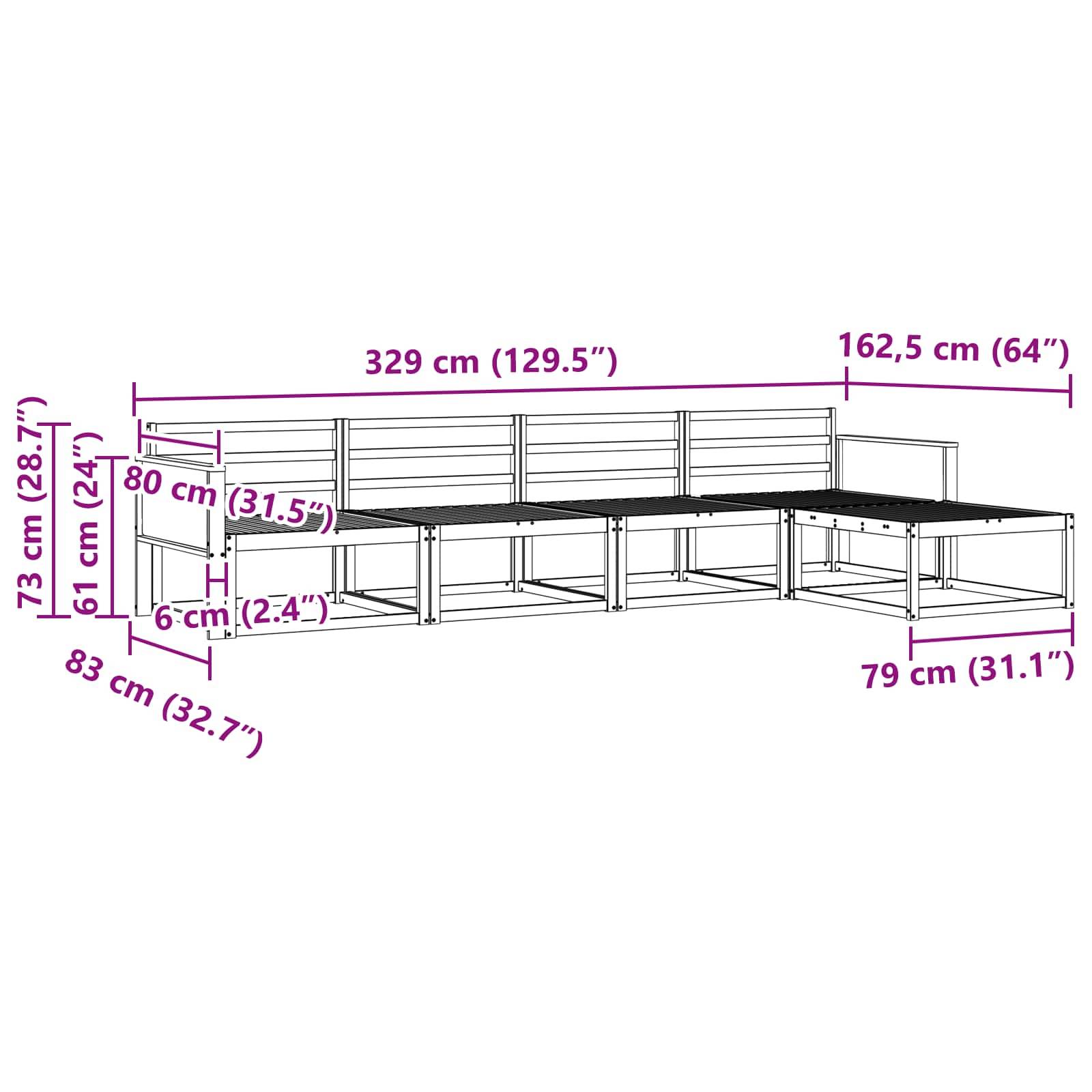 vidaXL Outdoor-Sofagarnitur 5 pcs Natur Massivholz Akazie
