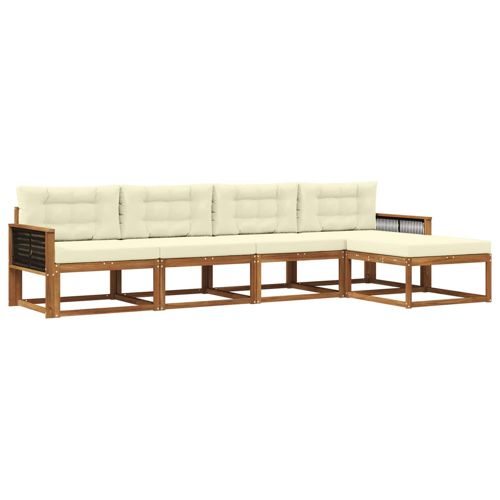 vidaXL Outdoor-Sofagarnitur mit Kissen 5 pcs Natur und Creme