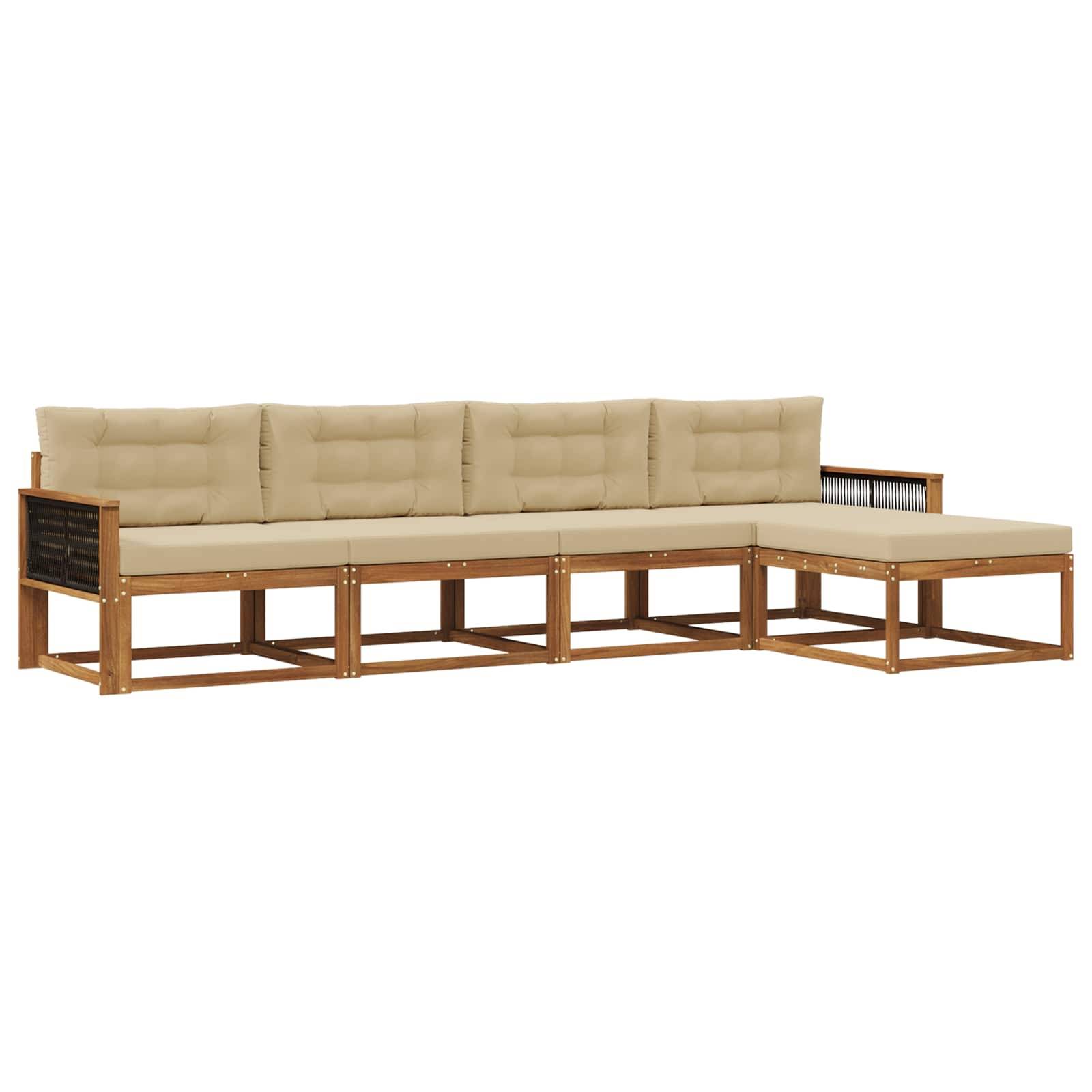 vidaXL Outdoor-Sofagarnitur mit Kissen 5 pcs Natur und Beige