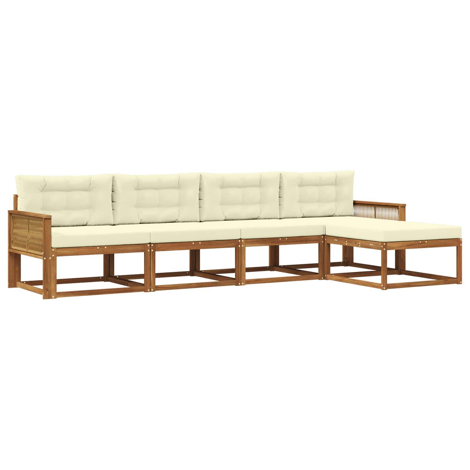 vidaXL Outdoor-Sofagarnitur mit Kissen 5 pcs Natur und Creme