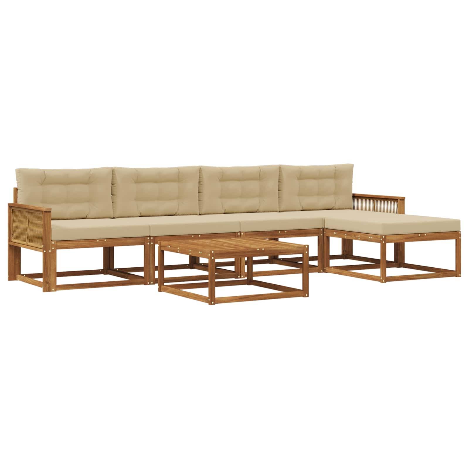 vidaXL Outdoor-Sofagarnitur mit Kissen 6 pcs Natur und Beige